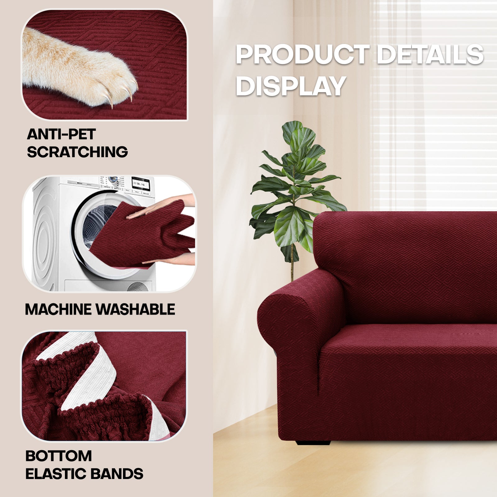 Copertura per divano a 3 posti YSTYLE Stretch con braccioli, motivo jacquard geometrico