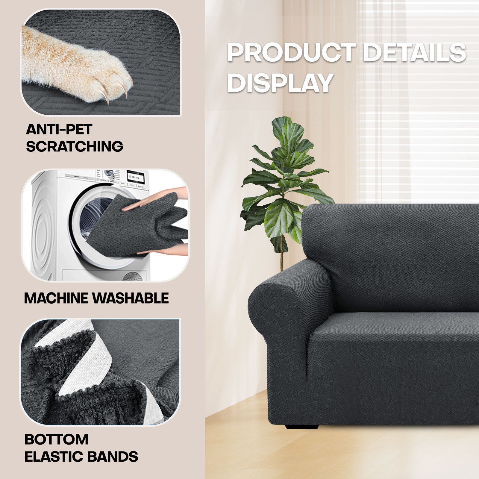 Manta para sofá de 3 asientos YSTYLE - Ajuste elástico, resistente a arañazos de mascotas, geométrico jacquard, antideslizante, lavable - Forma de espalda