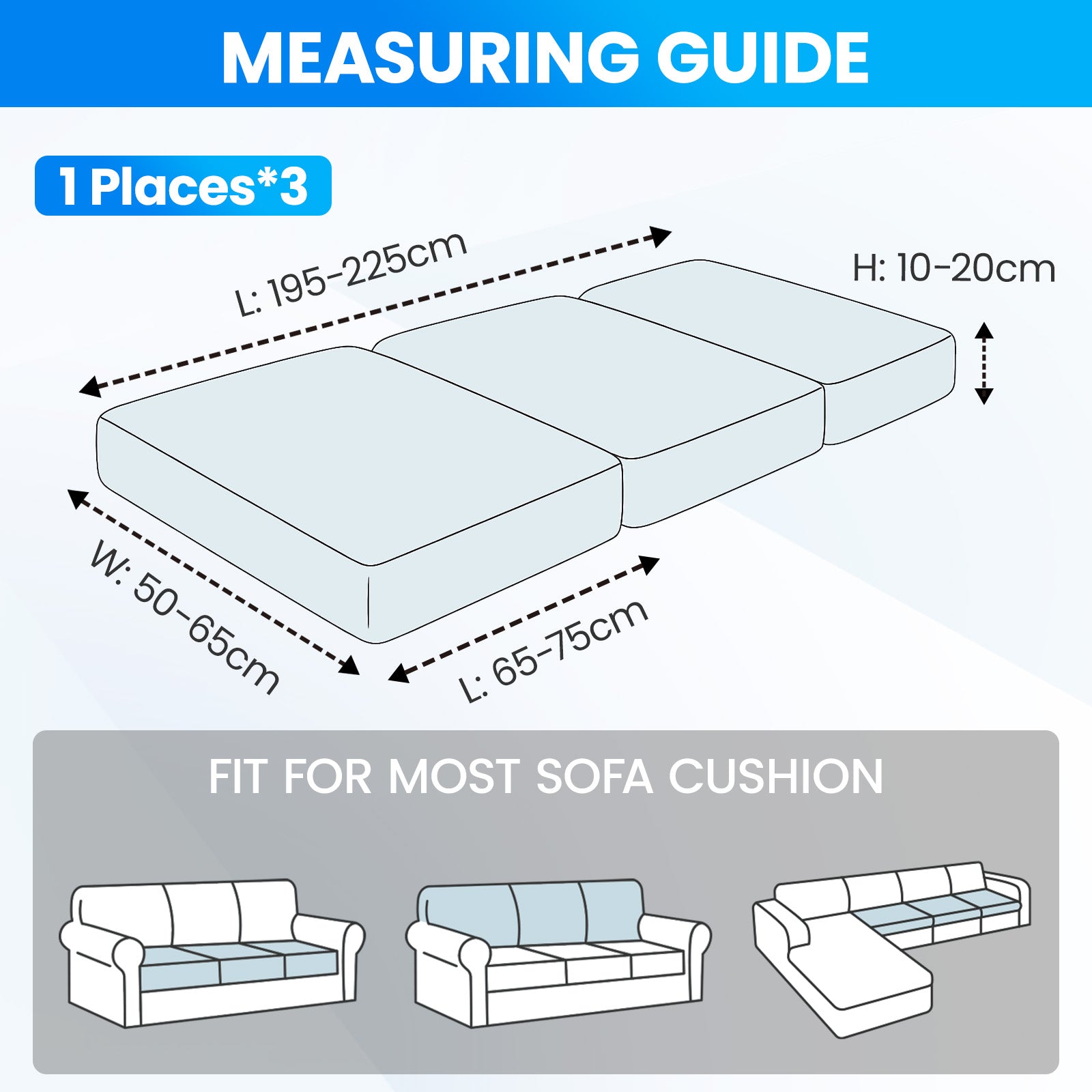 Ystyle 3 Piece Elastic Sofa Seat Cover, Universal Living Room Cushion Cover, Separate Sofa Cushion Slipcovers, Non-Slip, Stain-Resistant, Super Soft & Washable