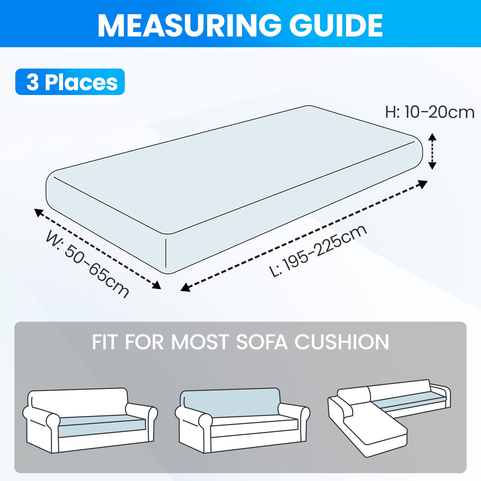 Ystyle 3 Seater Elastic Sofa Seat Cover, Universal Living Room Cushion Cover, Separate Sofa Cushion Slipcovers, Non-Slip, Stain-Resistant, Super Soft & Washable