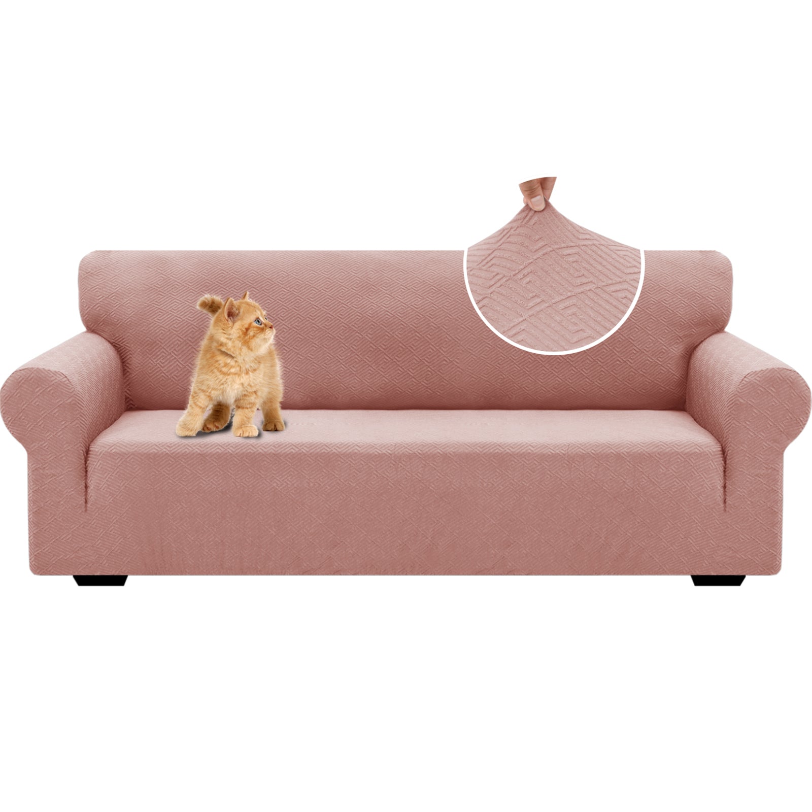 YSTYLE Stretch 3 Seater Sofa Cover with Armrests Geometric Jacquard Pattern-YSTYLE