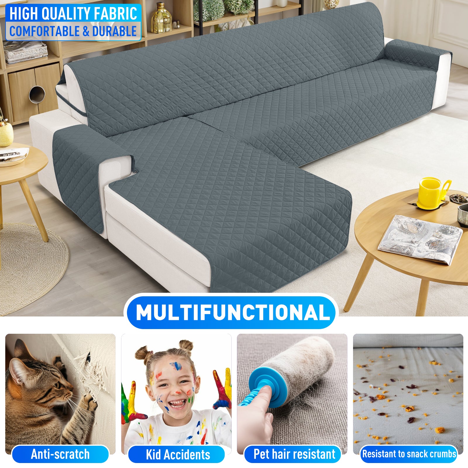 Ystyle Waterproof 4 Seater Corner Sofa Cover Reversible Anti Slip-YSTYLE