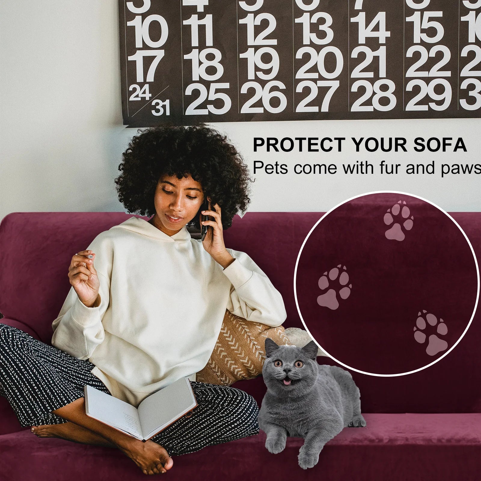 YSTYLE Velvet 1 Seater Sofa Cover – Stretch Fit, Anti-Scratch, Pet-Friendly, Non-Slip, Washable