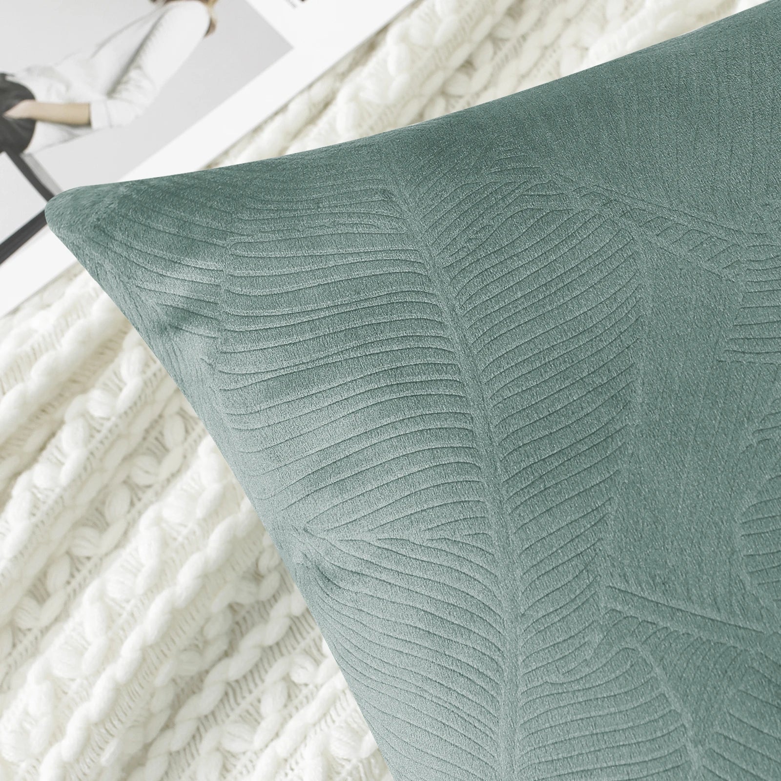 YSTYLE Velvet Sofa Cushion Covers, Decorative Throw Pillow Covers, 2 pcs, Hidden Zipper-Leaf Shape