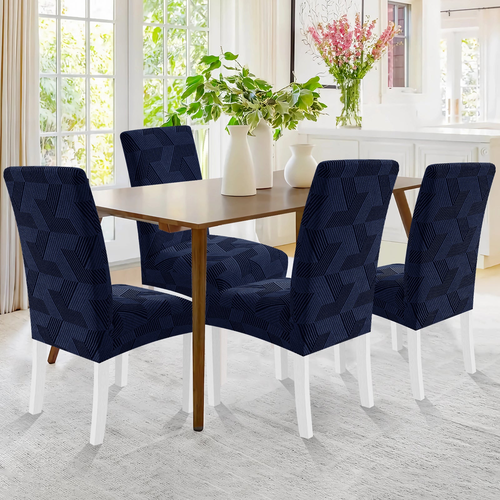 Ystyle 4-Piece Chair Covers with Backrest, Universal Kitchen Chair Covers, Removable Elastic Dining Chair Slipcovers, Stain-Resistant Chair Protectors, Washable, for Kitchen and Living Room