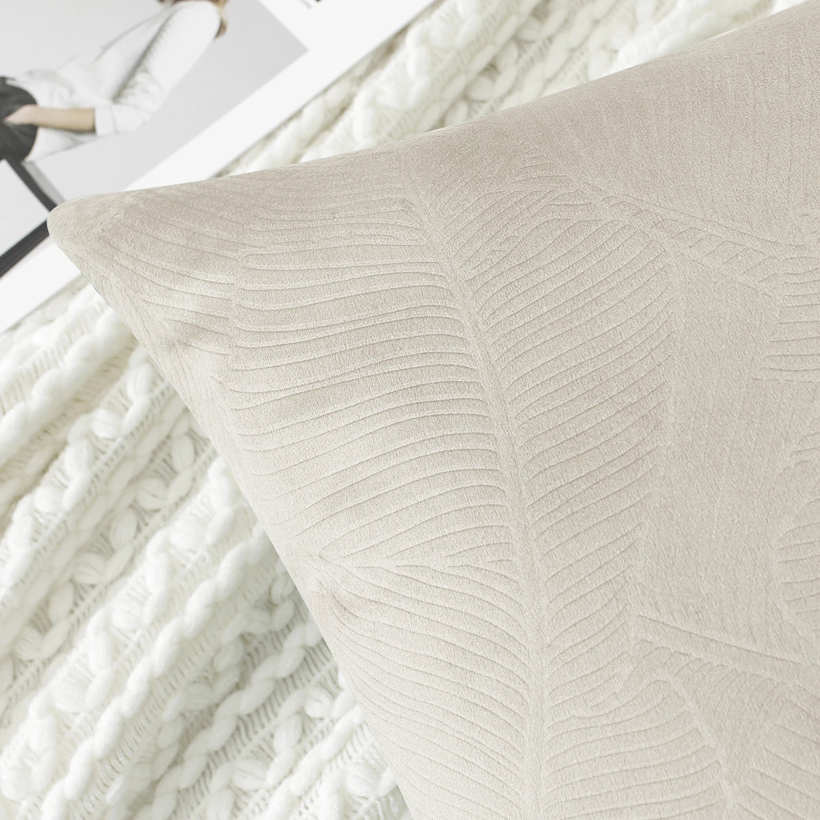 YSTYLE Velvet Sofa Cushion Covers, Decorative Throw Pillow Covers, 2 pcs, Hidden Zipper-Leaf Shape