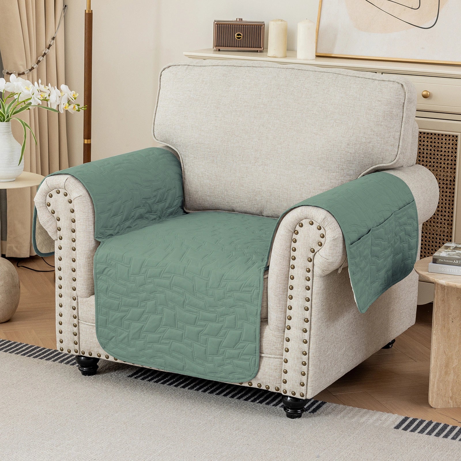 YSTYLE 1 Seater Sofa Cover Universal – Anti-Slip, Pet-Friendly, Couch Protector with Side Pockets