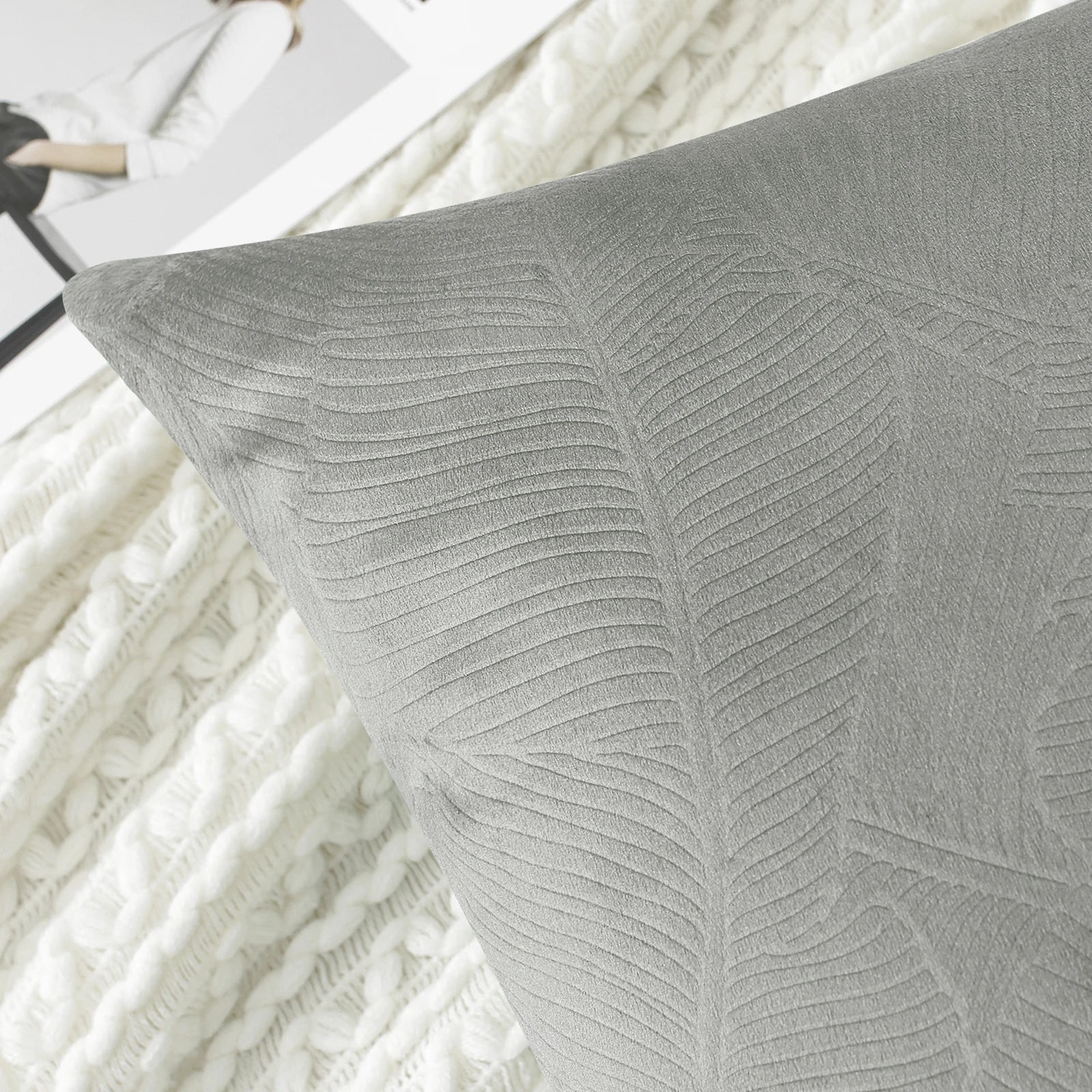 YSTYLE Velvet Sofa Cushion Covers, Decorative Throw Pillow Covers, 2 pcs, Hidden Zipper-Leaf Shape