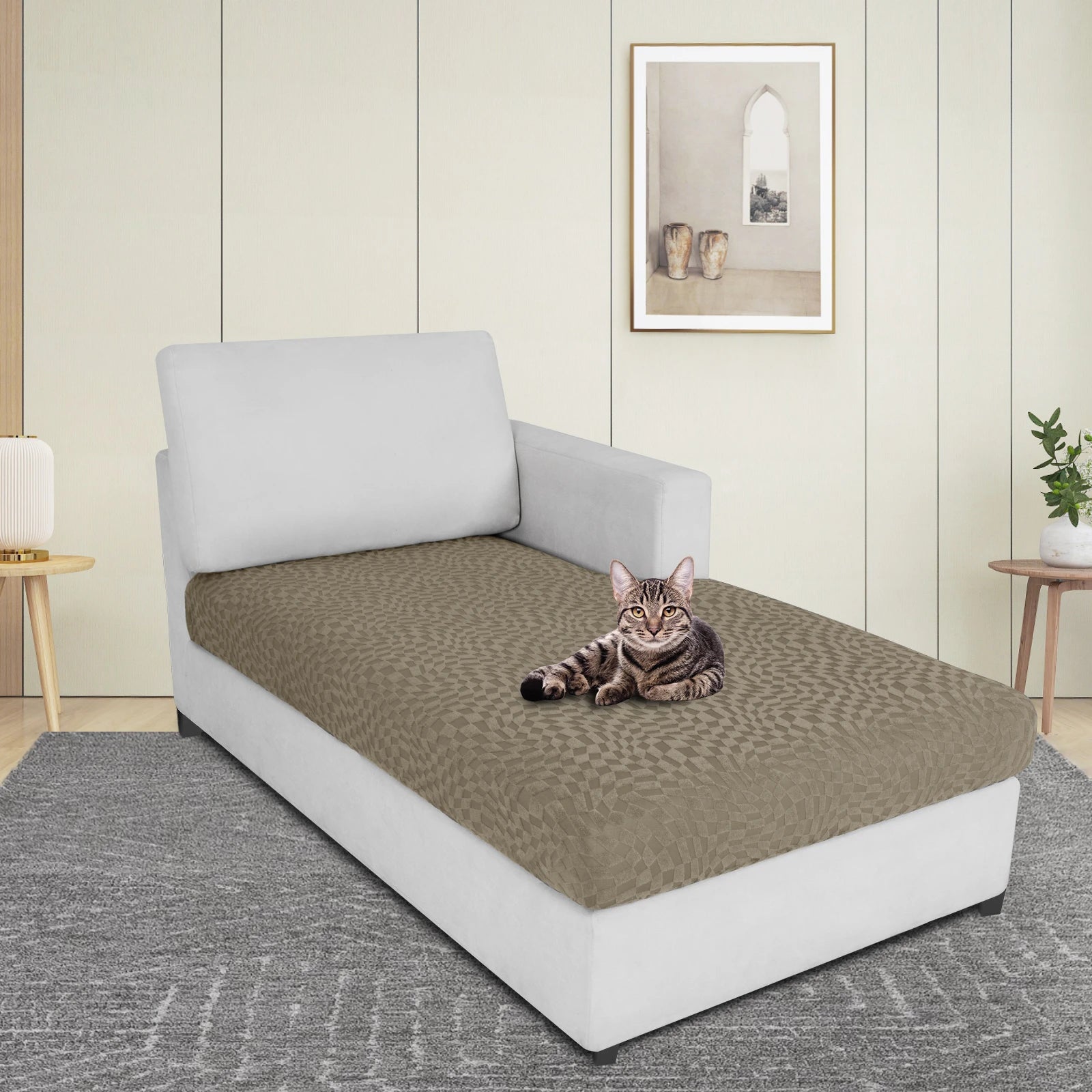 YSTYLE Chaise Cover – Stretch Fit, Anti-Slip Design, Universal Use, Geometric Style, Full Protection-Jacquard Plaid