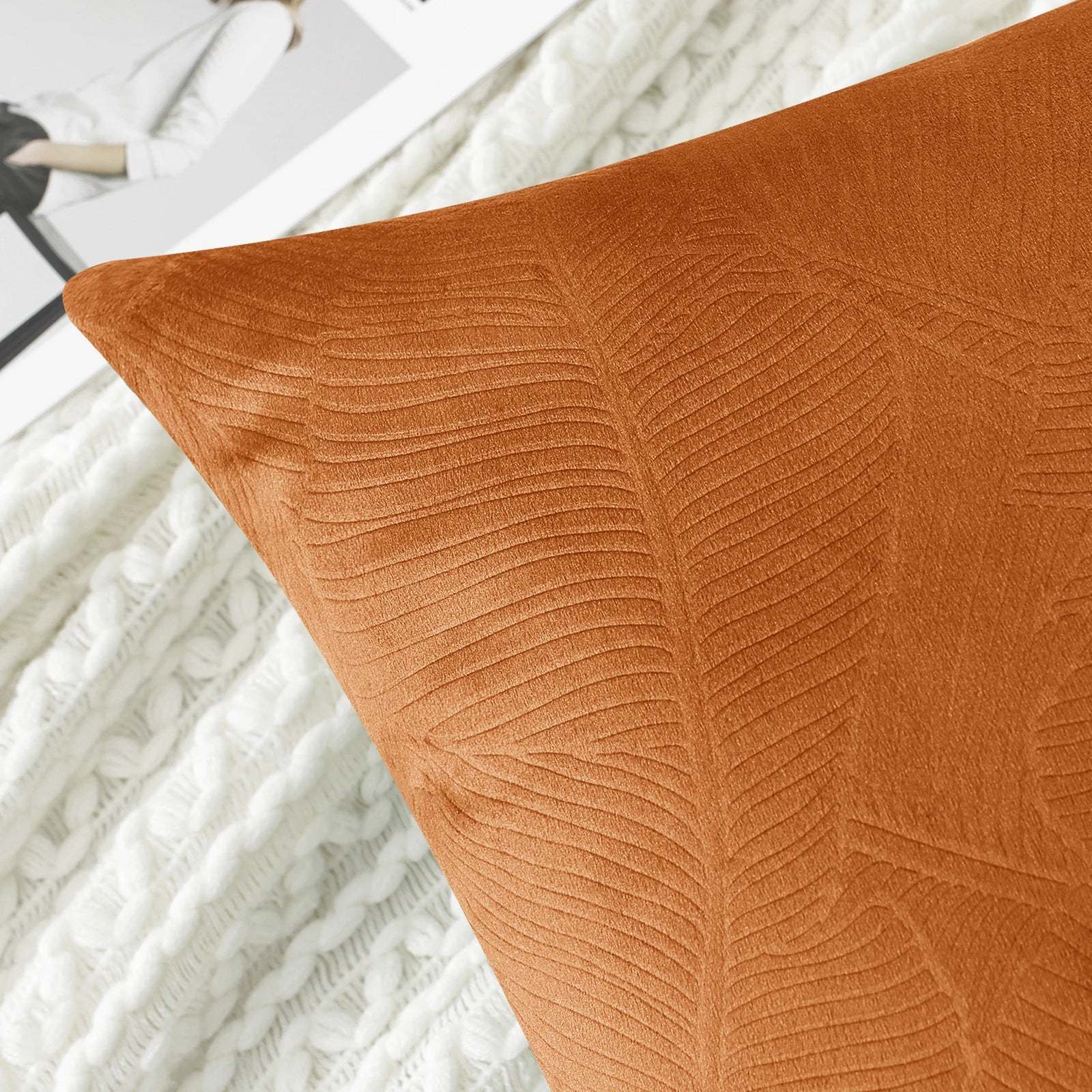 YSTYLE Velvet Sofa Cushion Covers, Decorative Throw Pillow Covers, 2 pcs, Hidden Zipper-Leaf Shape