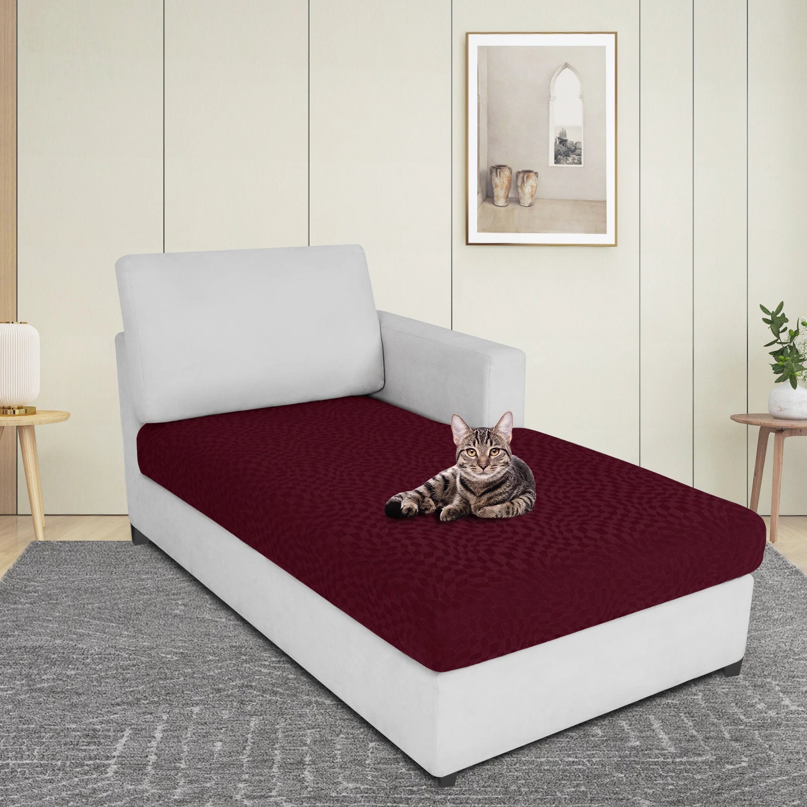 YSTYLE Chaise Cover – Stretch Fit, Anti-Slip Design, Universal Use, Geometric Style, Full Protection-Jacquard Plaid