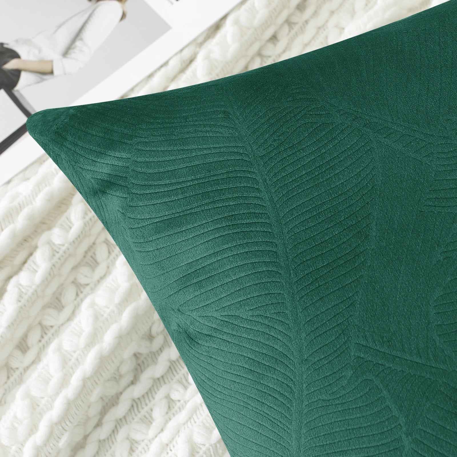 YSTYLE Velvet Sofa Cushion Covers, Decorative Throw Pillow Covers, 2 pcs, Hidden Zipper-Leaf Shape