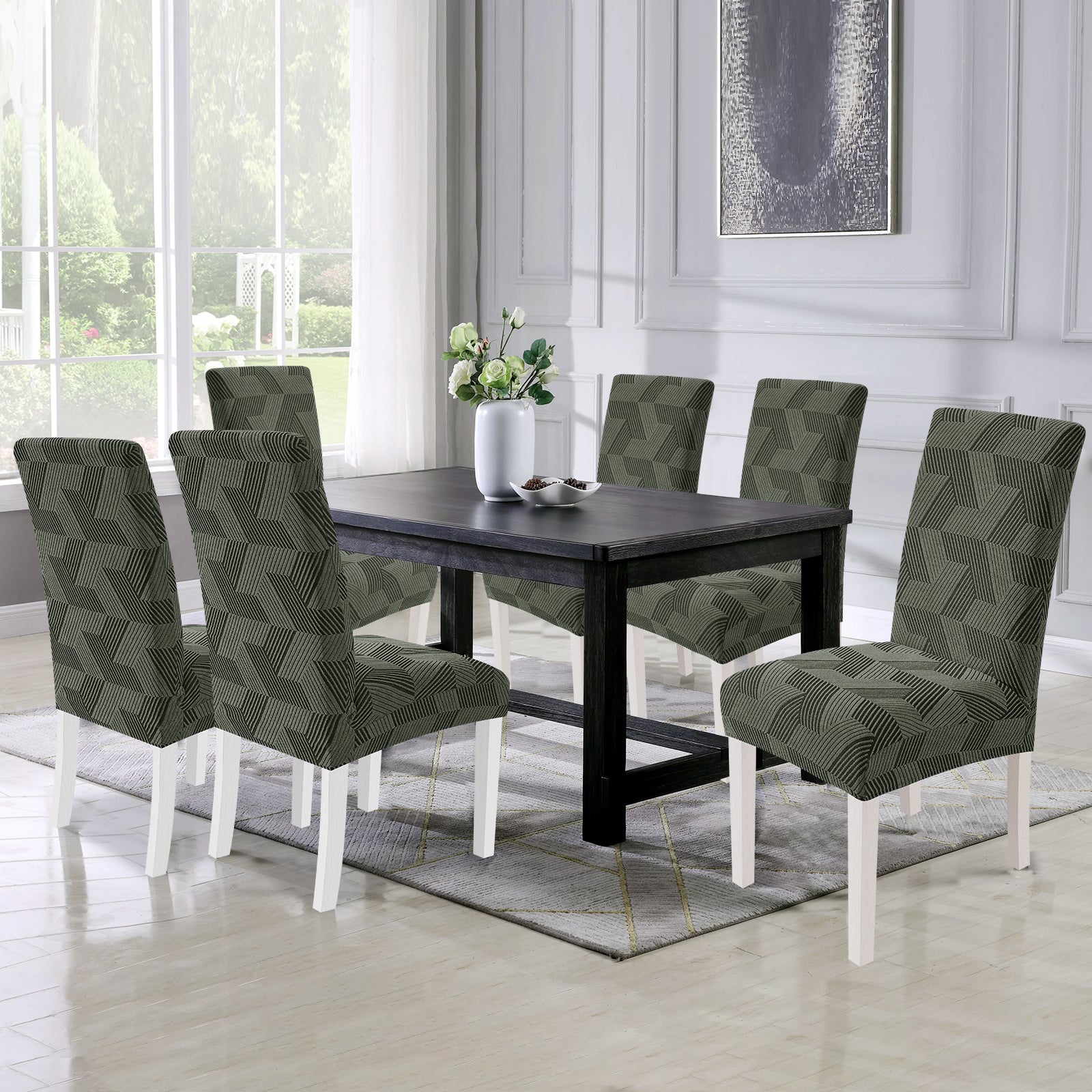 Ystyle 6-Piece Chair Covers with Backrest, Universal Kitchen Chair Covers, Removable Elastic Dining Chair Slipcovers, Stain-Resistant Chair Protectors, Washable, for Kitchen and Living Room