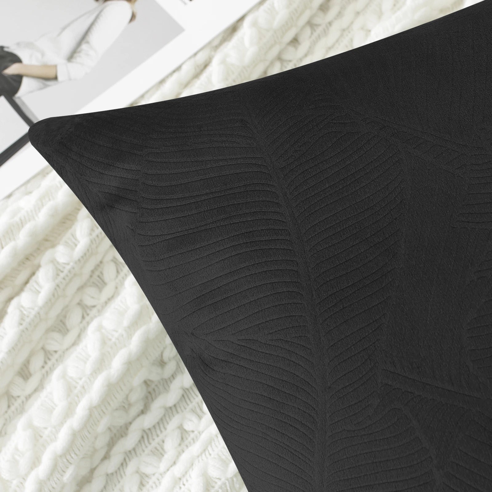 YSTYLE Velvet Sofa Cushion Covers, Decorative Throw Pillow Covers, 2 pcs, Hidden Zipper-Leaf Shape