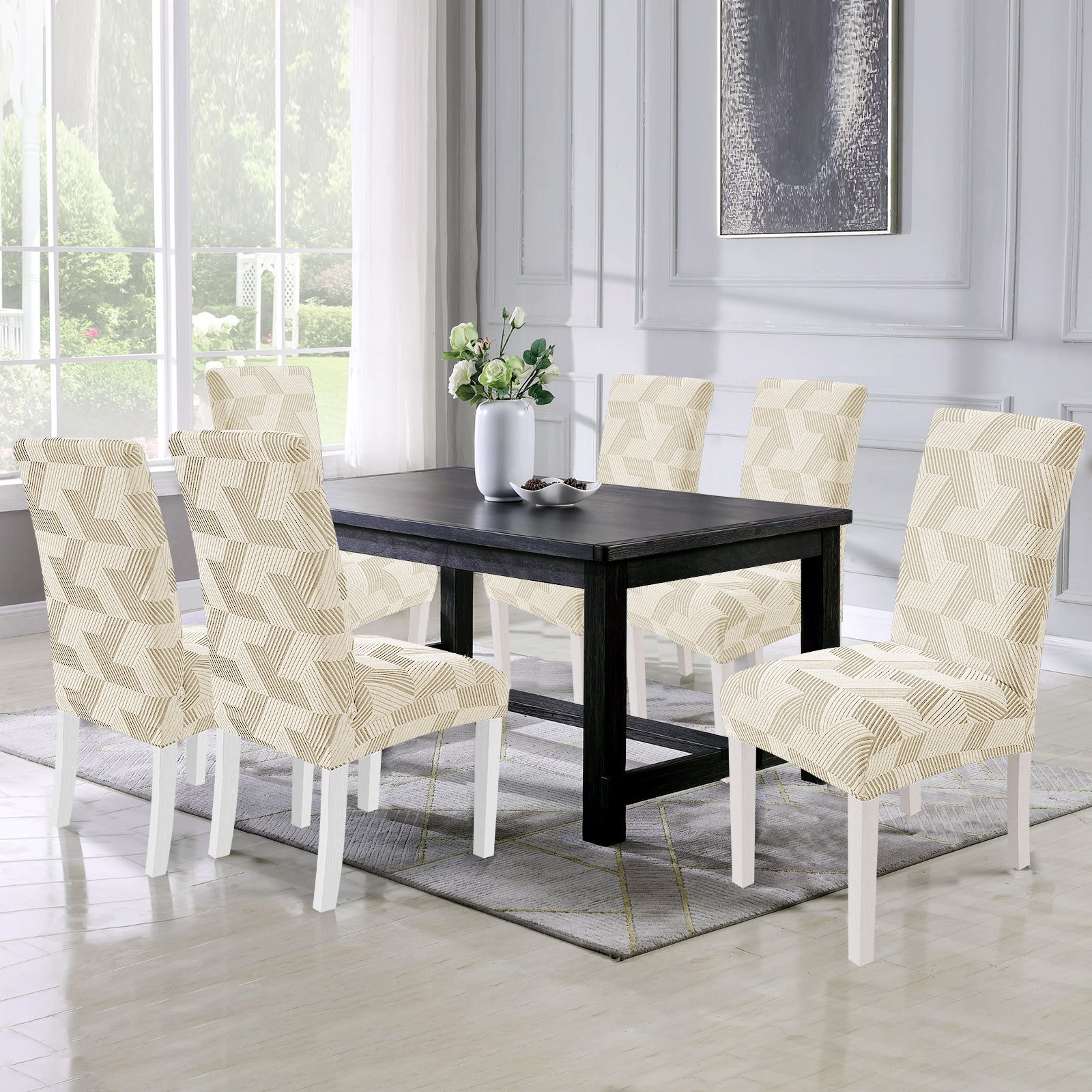 Ystyle 6-Piece Chair Covers with Backrest, Universal Kitchen Chair Covers, Removable Elastic Dining Chair Slipcovers, Stain-Resistant Chair Protectors, Washable, for Kitchen and Living Room