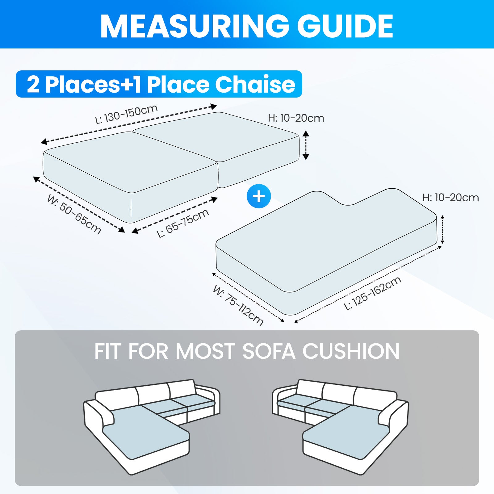 Ystyle Elastic Sofa Seat Cover, Universal Living Room Cushion Cover, Separate Sofa Cushion Slipcovers, Non-Slip, Stain-Resistant, Super Soft & Washable(2 Pieces+Chaise longue)