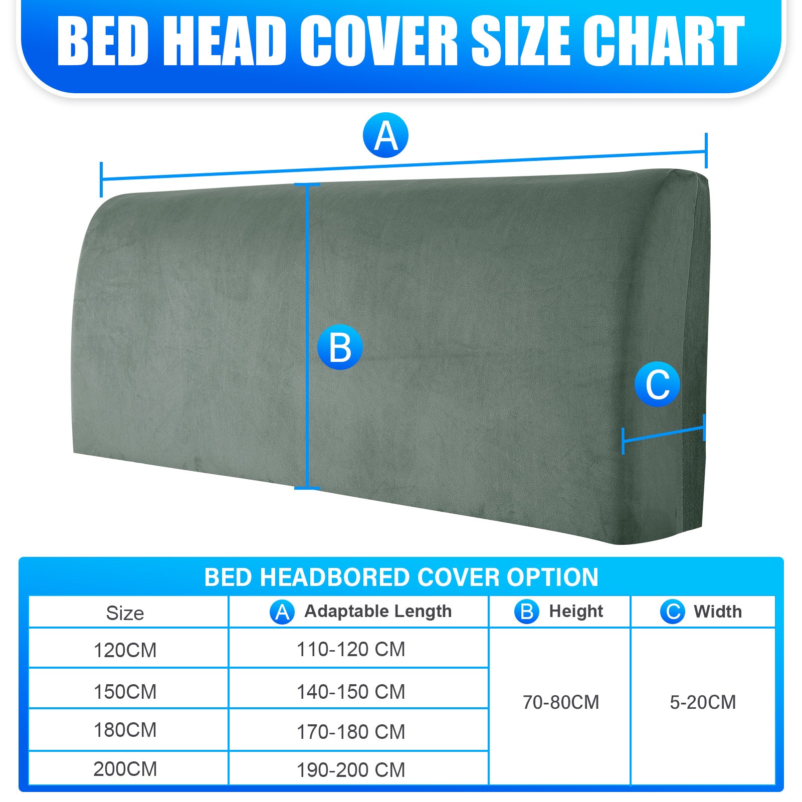 Ystyle 180cm Velvet Headboard Cover, Elastic Slipcover for Bed Headboard, Solid Color Washable Headboard Protector for Single/Double Beds