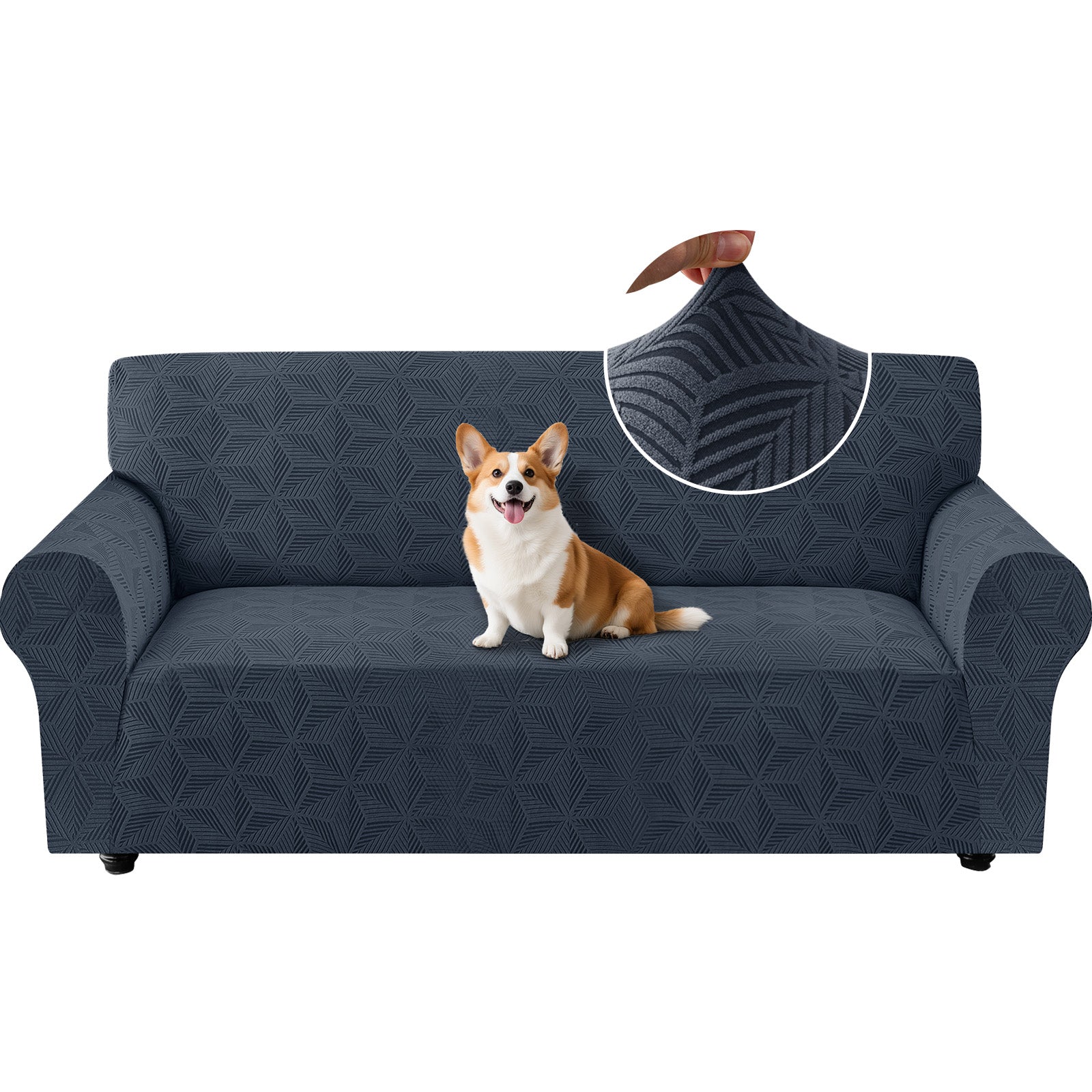 Ystyle Stretch 3 Seater Sofa Cover with Armrests Geometric Pattern Anti Slip-YSTYLE