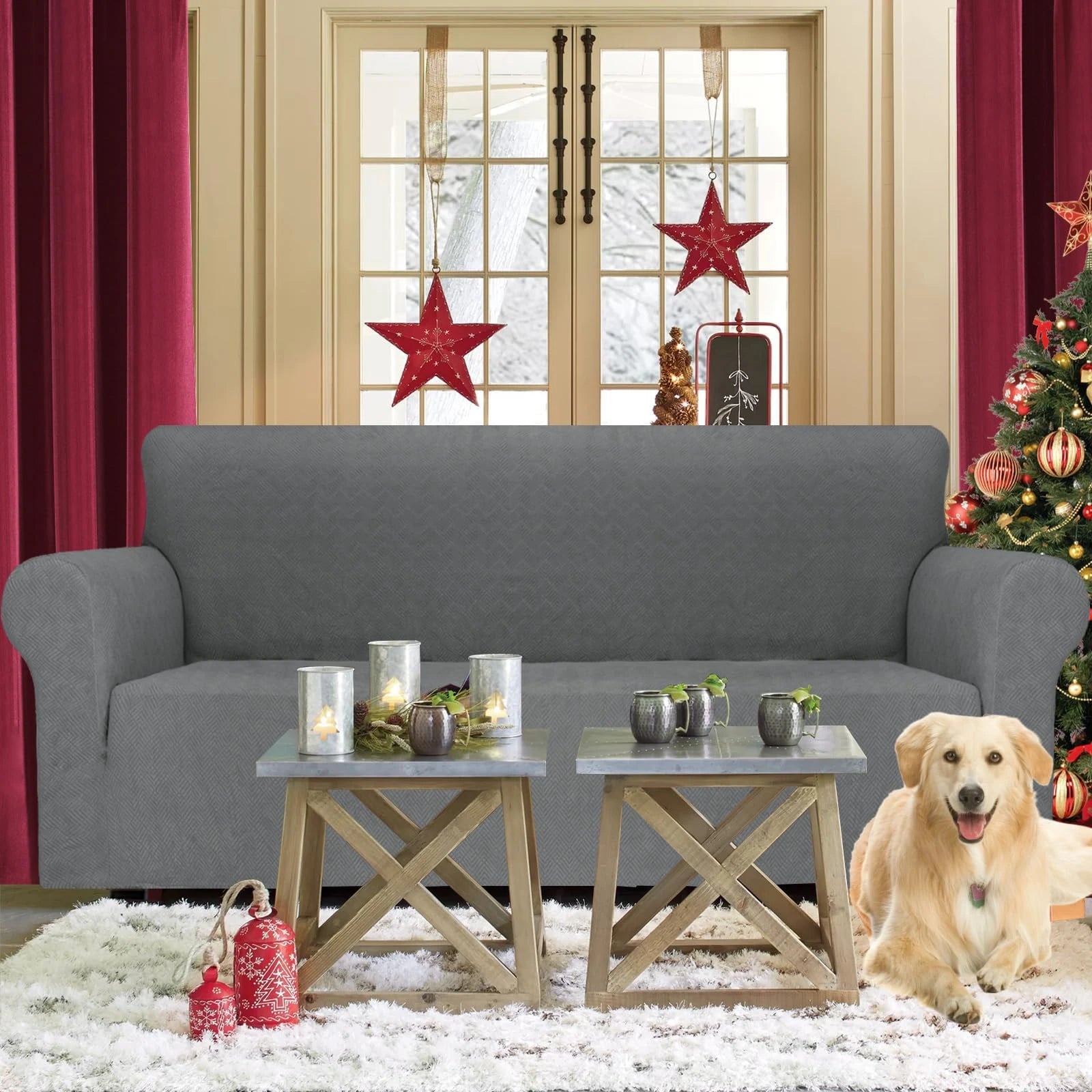 YSTYLE Stretch 3 Seater Sofa Cover with Armrests Anti-Slip Washable-YSTYLE