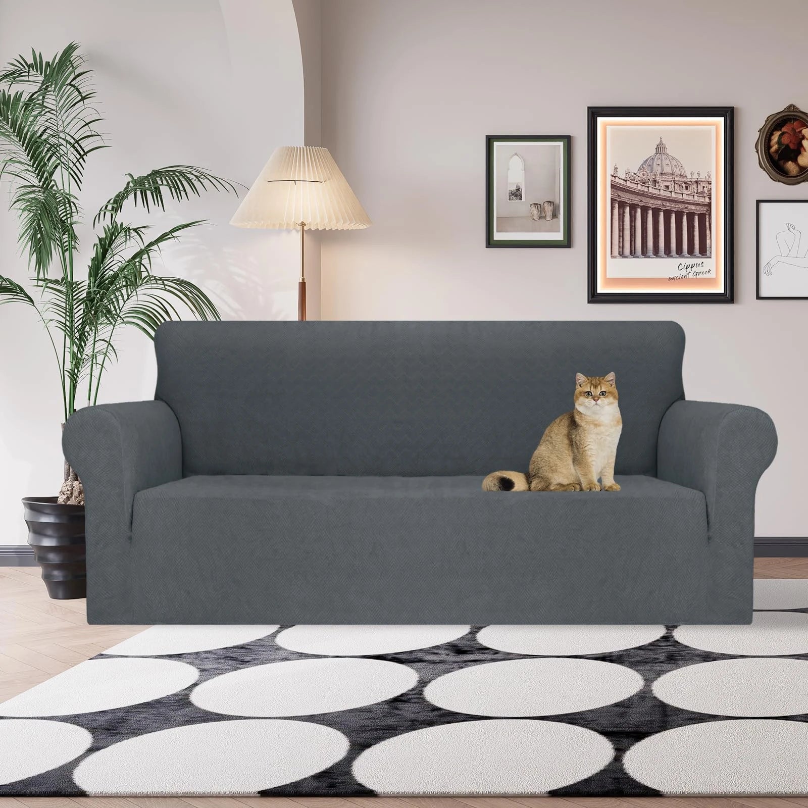 YSTYLE Stretch 3 Seater Sofa Cover with Armrests Anti-Slip Washable-YSTYLE