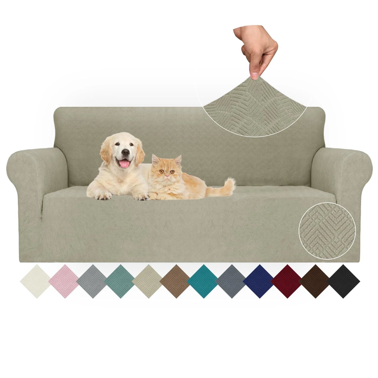 YSTYLE Stretch 3 Seater Sofa Cover with Armrests Anti-Slip Washable-YSTYLE