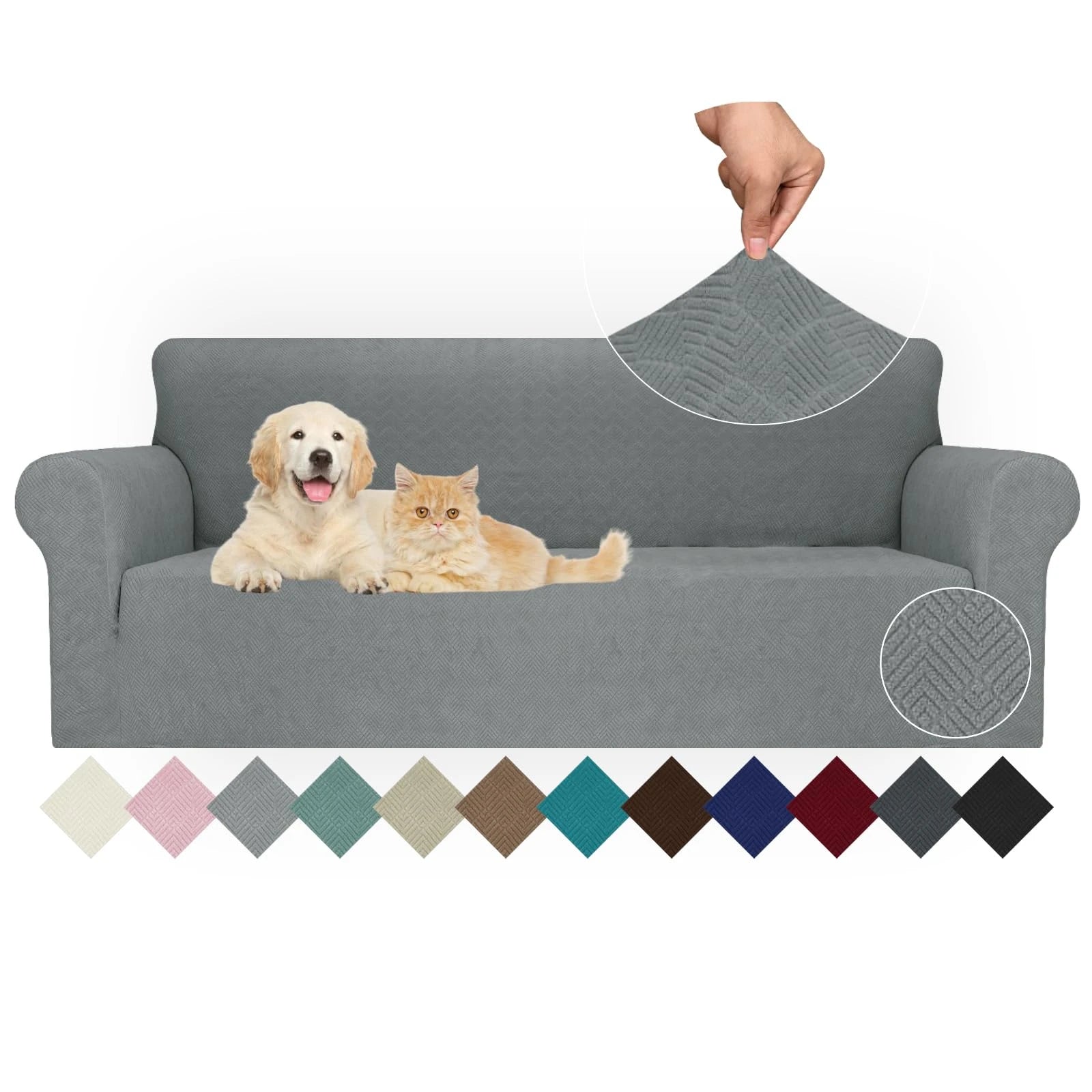 YSTYLE Stretch 3 Seater Sofa Cover with Armrests Anti-Slip Washable-YSTYLE