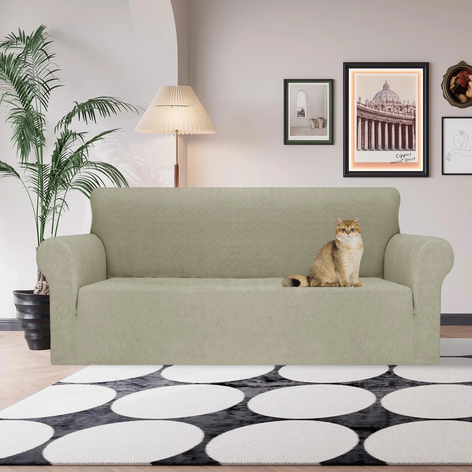 YSTYLE Stretch 3 Seater Sofa Cover with Armrests Anti-Slip Washable-YSTYLE