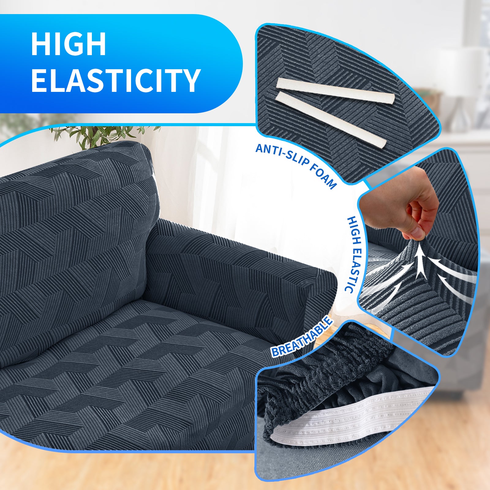 Ystyle 1-Seat Sofa Cover with Armrests, Elastic Universal Sofa Protector, Stain-Resistant & Non-Slip Sofa Slipcover, Anti-Scratch, Super Stretch, Machine Washable