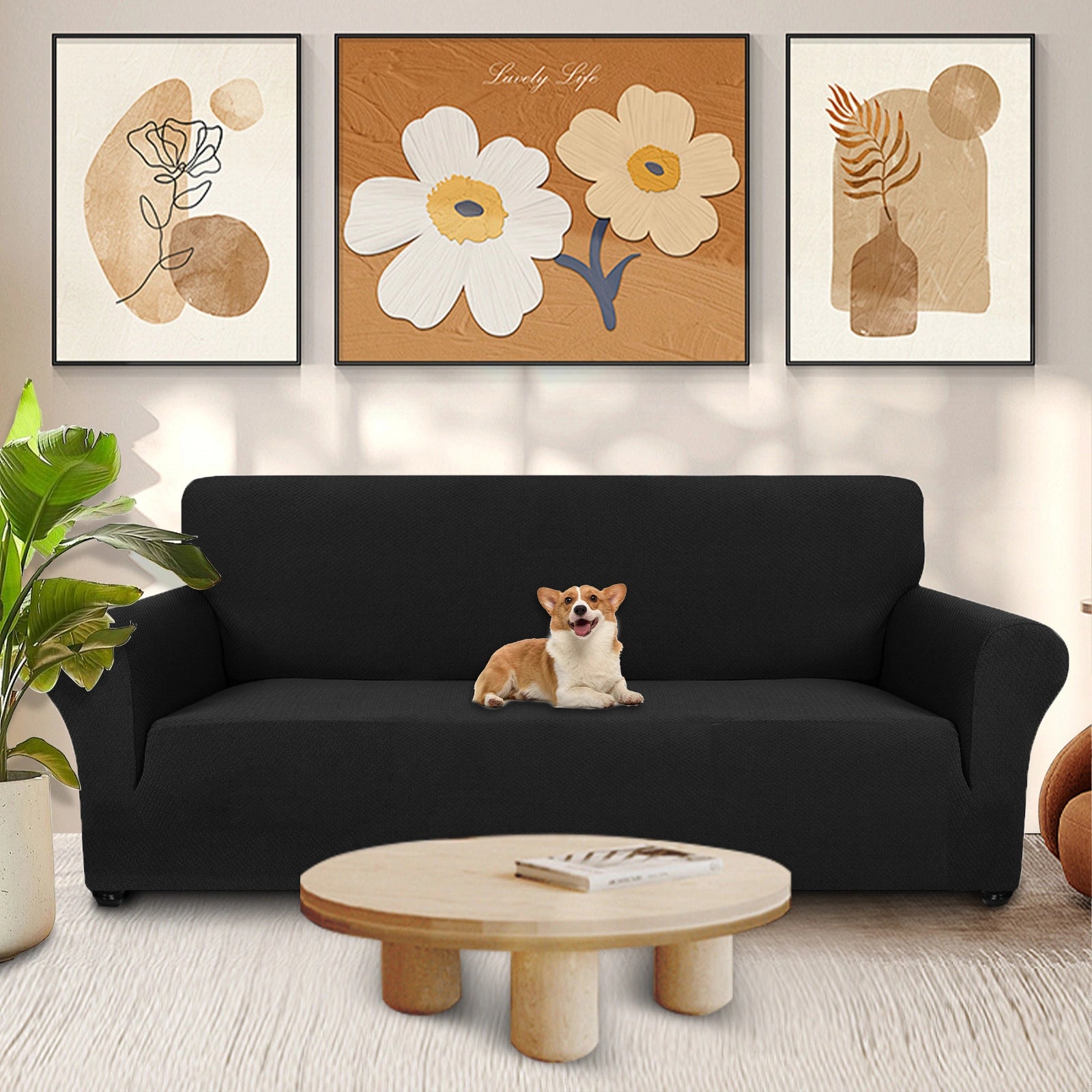 YSTYLE 3 Seater Sofa Cover – Stretch Jacquard, Anti-Slip, Cat-Proof, Washable, Full Cover-Knot