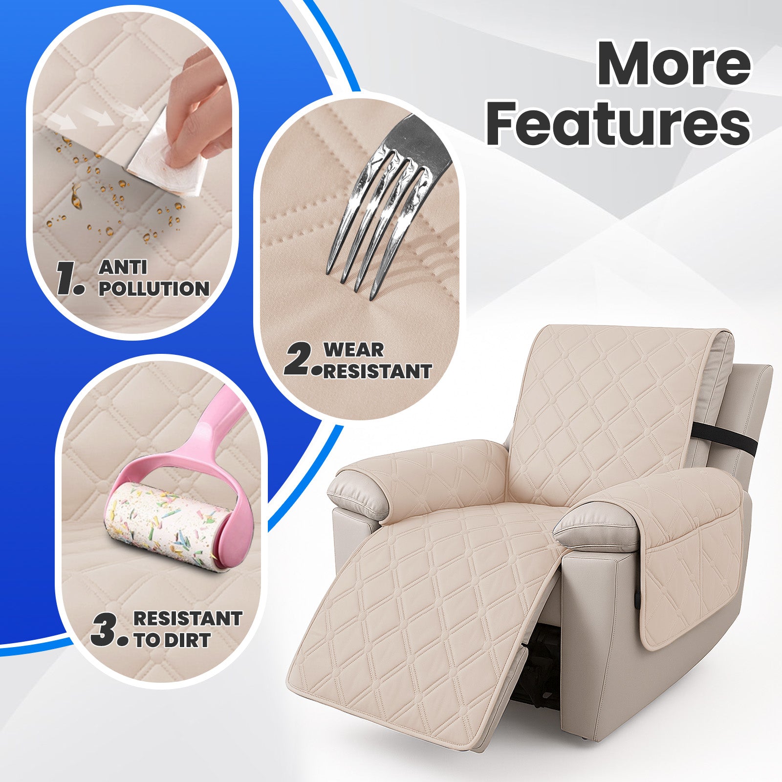 Waterproof Recliner Chair Cover 1 Seater with Armrests