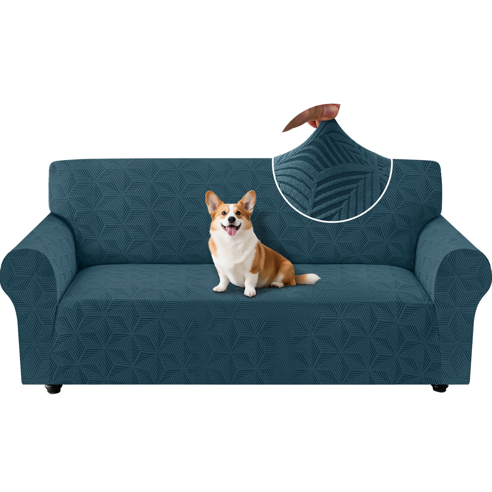 Ystyle Stretch 3 Seater Sofa Cover with Armrests Geometric Pattern Anti Slip-YSTYLE