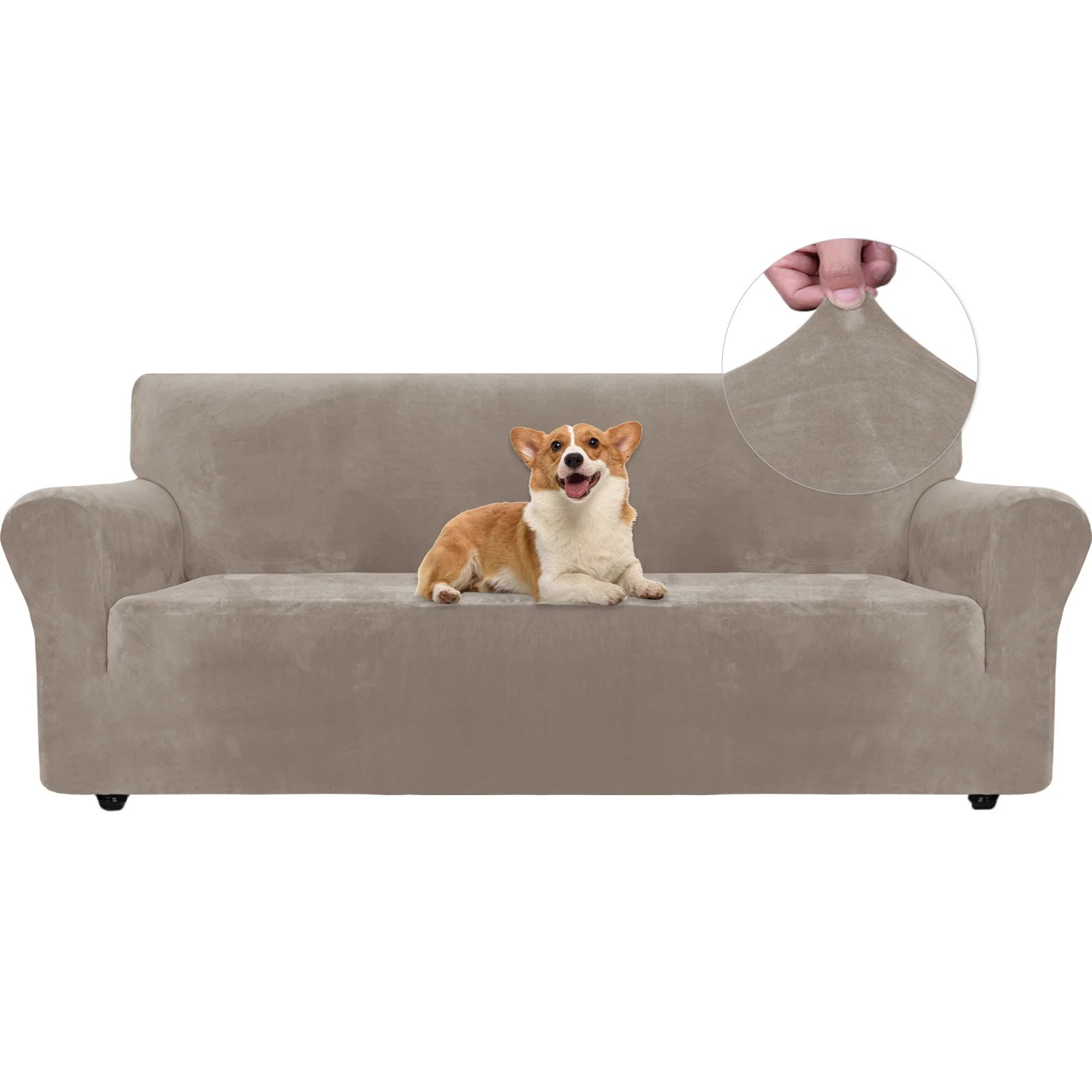 YSTYLE Velvet 3 Seater Sofa Cover with Armrests Stretch Anti Slip-YSTYLE