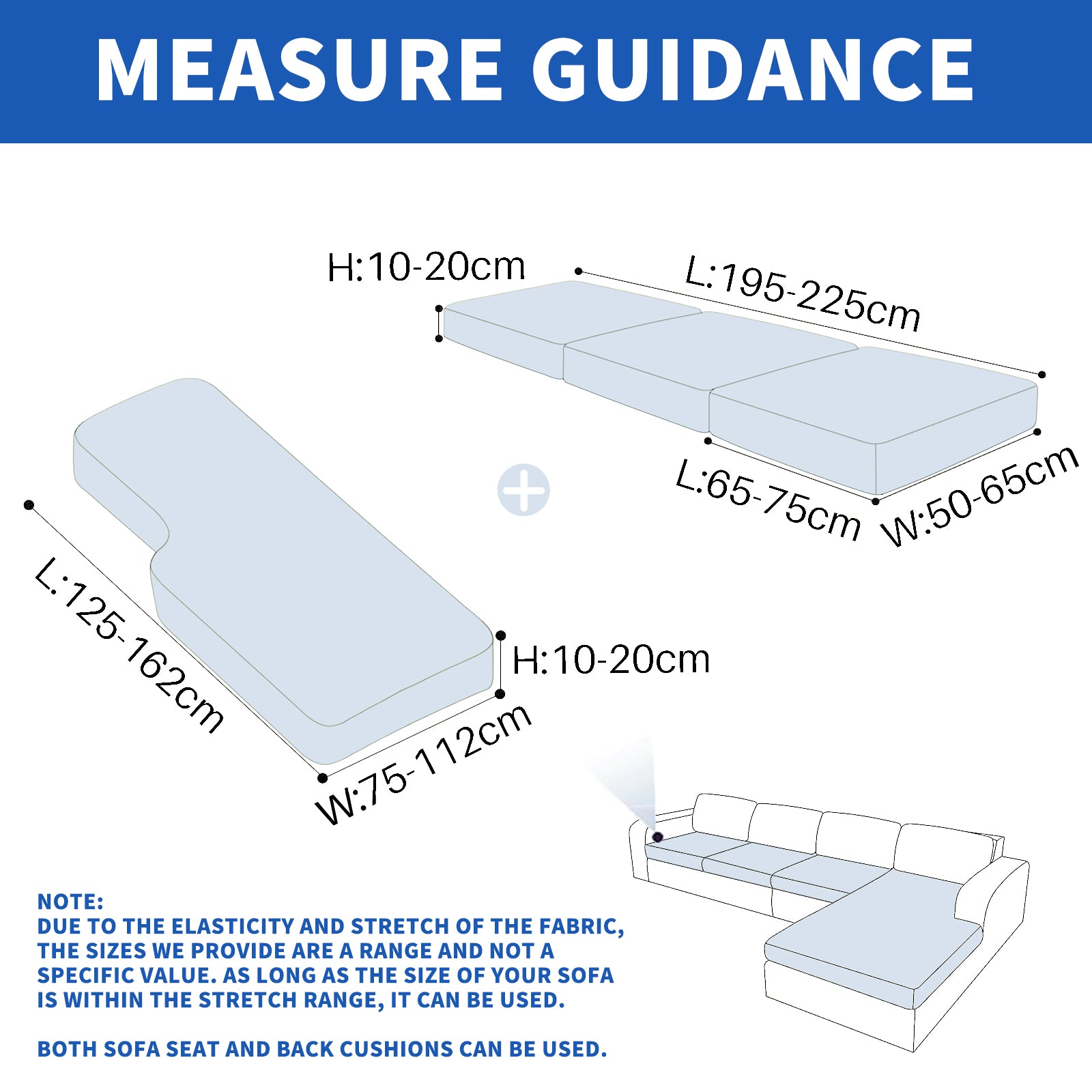 YSTYLE 3-Seater L-Shaped Velvet Stretch Sofa Seat Cover Anti Slip