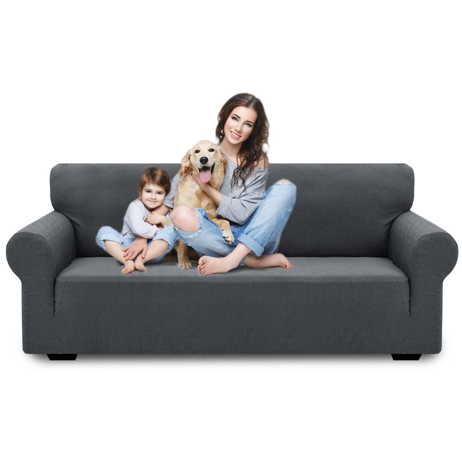 Manta para sofá de 3 asientos YSTYLE - Ajuste elástico, resistente a arañazos de mascotas, geométrico jacquard, antideslizante, lavable - Forma de espalda