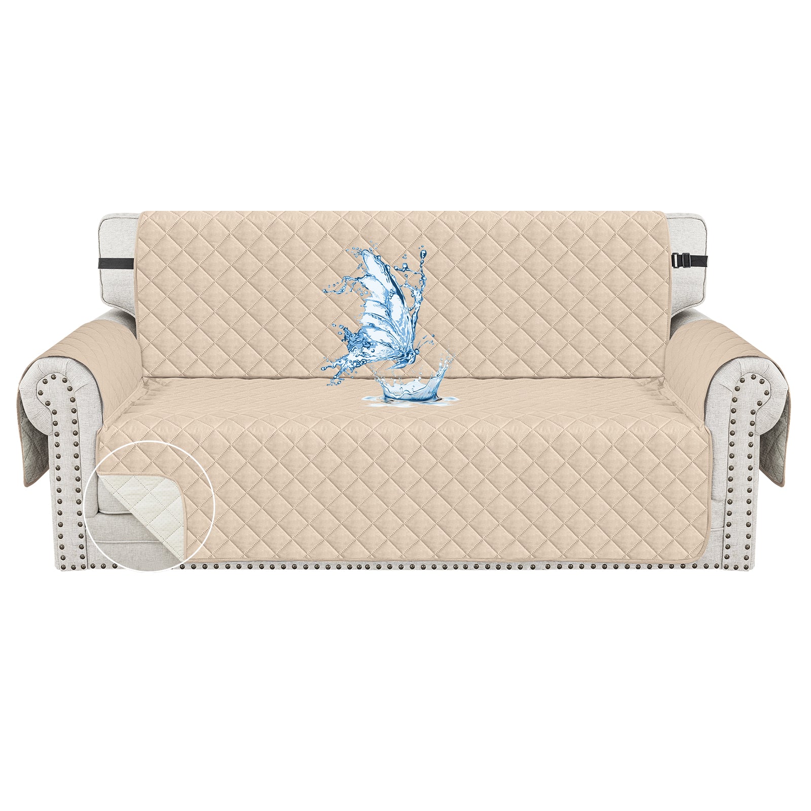 Ystyle Waterproof 3 Seater Sofa Cover with Armrests Side Pockets