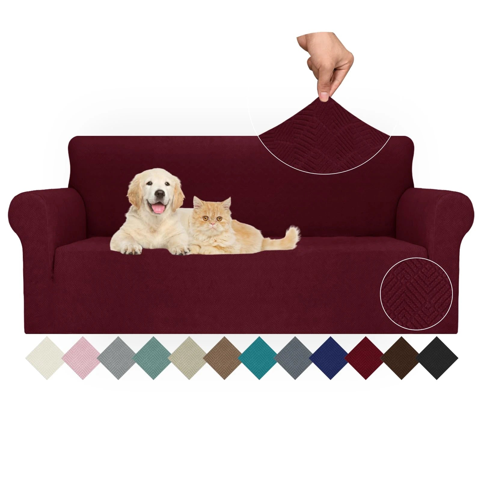 YSTYLE Stretch 3 Seater Sofa Cover with Armrests Anti-Slip Washable-YSTYLE
