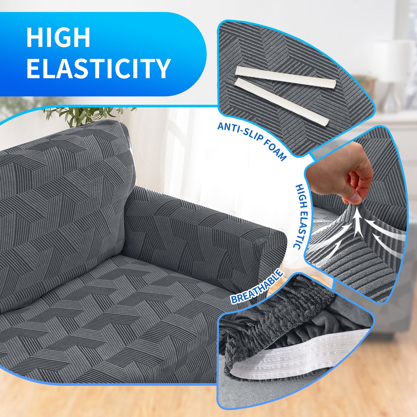 Ystyle 1-Seat Sofa Cover with Armrests, Elastic Universal Sofa Protector, Stain-Resistant & Non-Slip Sofa Slipcover, Anti-Scratch, Super Stretch, Machine Washable