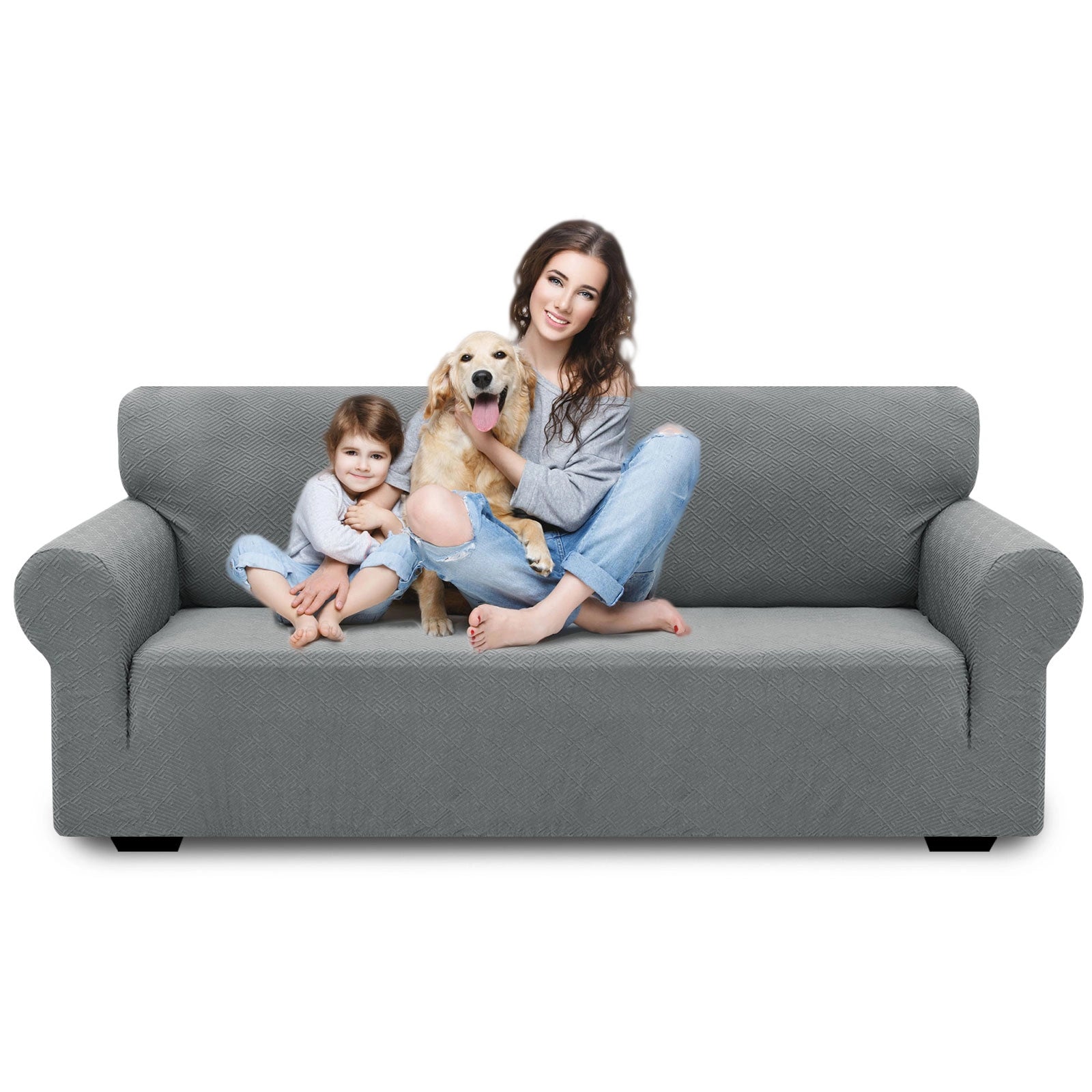 YSTYLE 3 Seater Sofa Cover – Stretch Fit, Pet Scratch Resistant, Geometric Jacquard, Anti-Slip, Washable-Back Shape