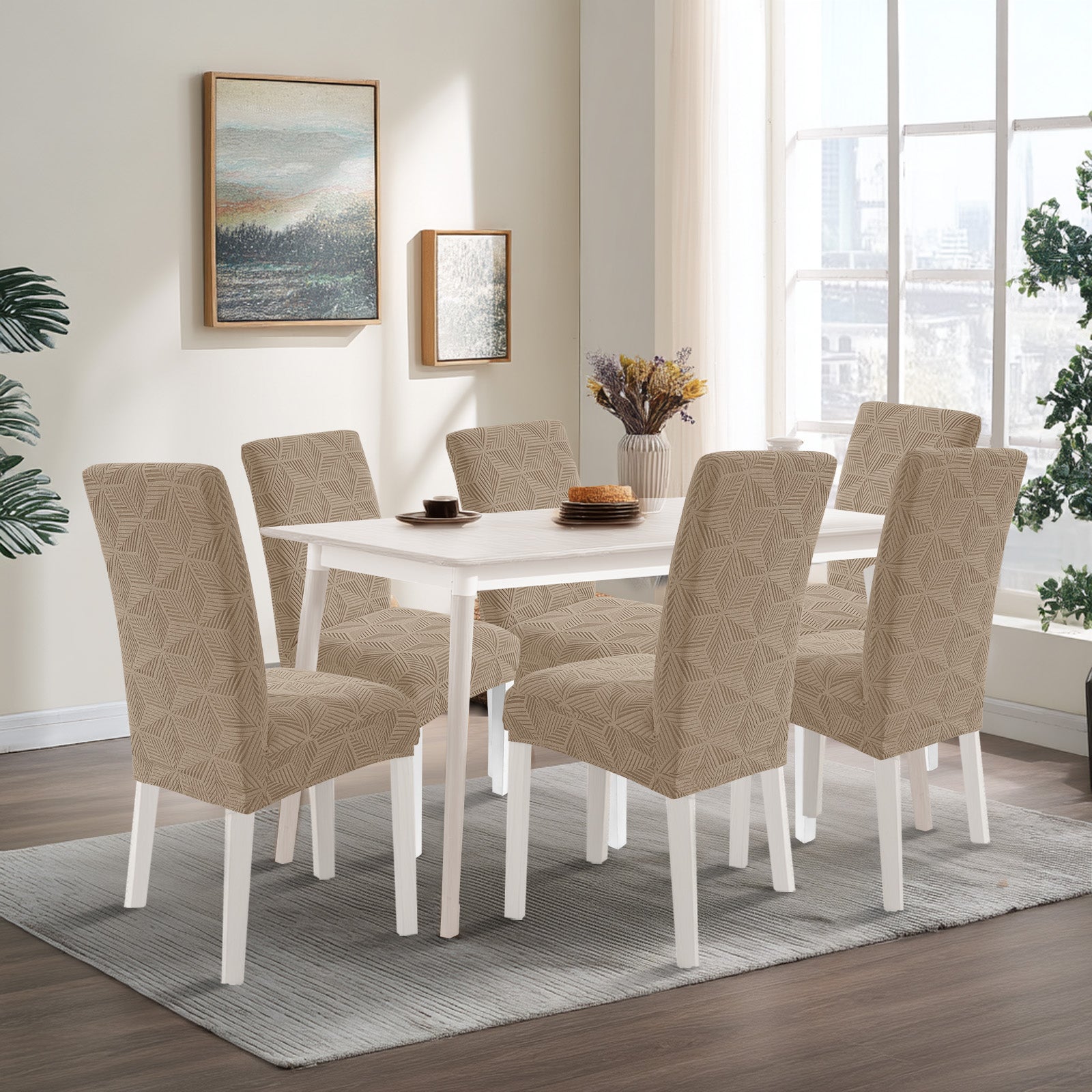 Ystyle 6-Piece Chair Covers with Backrest, Elastic Slipcovers, Universal Living Room Kitchen Chair Protectors, Cat Scratch-Resistant Modern Stain-Proof Dining Chair Covers