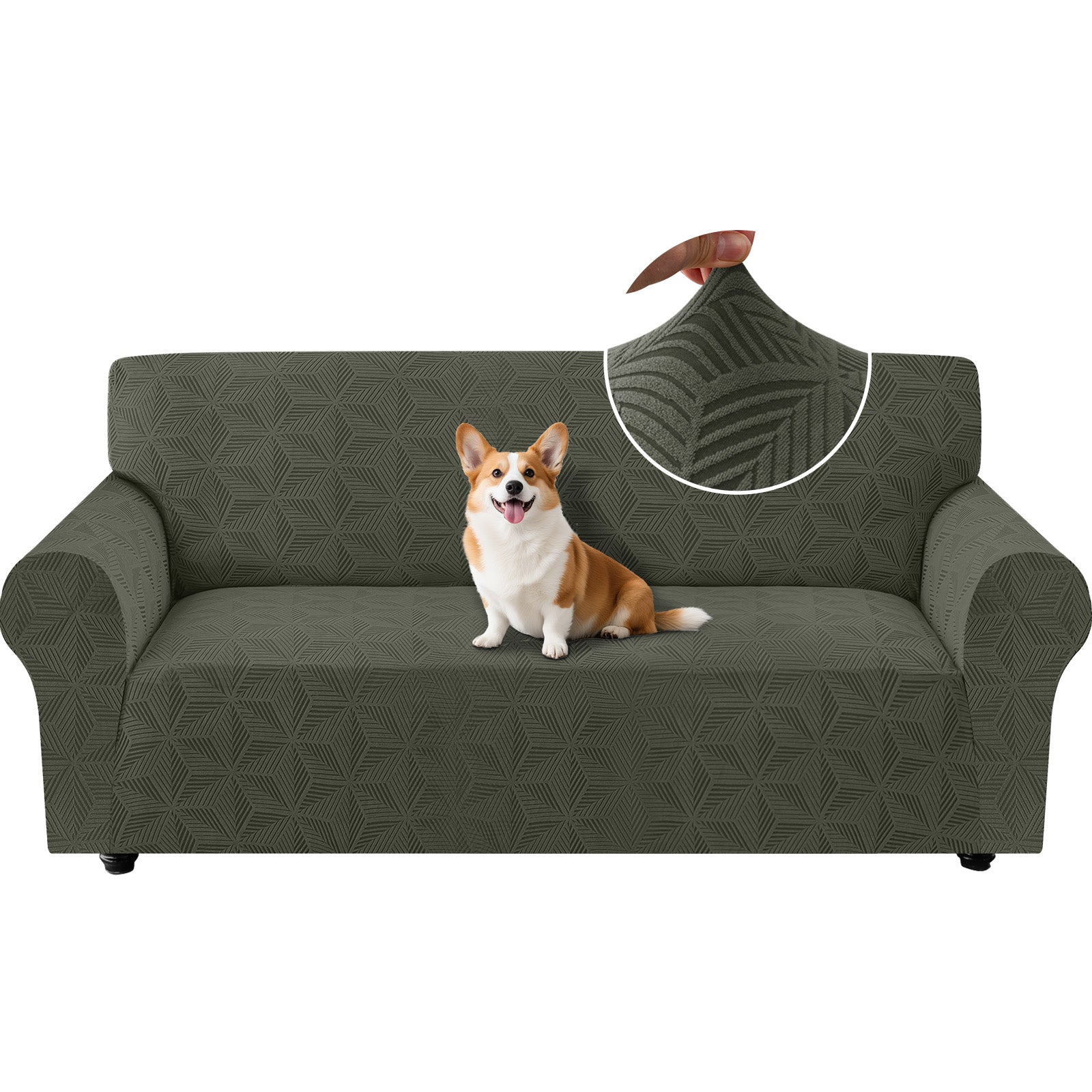 Ystyle Stretch 3 Seater Sofa Cover with Armrests Geometric Pattern Anti Slip-YSTYLE