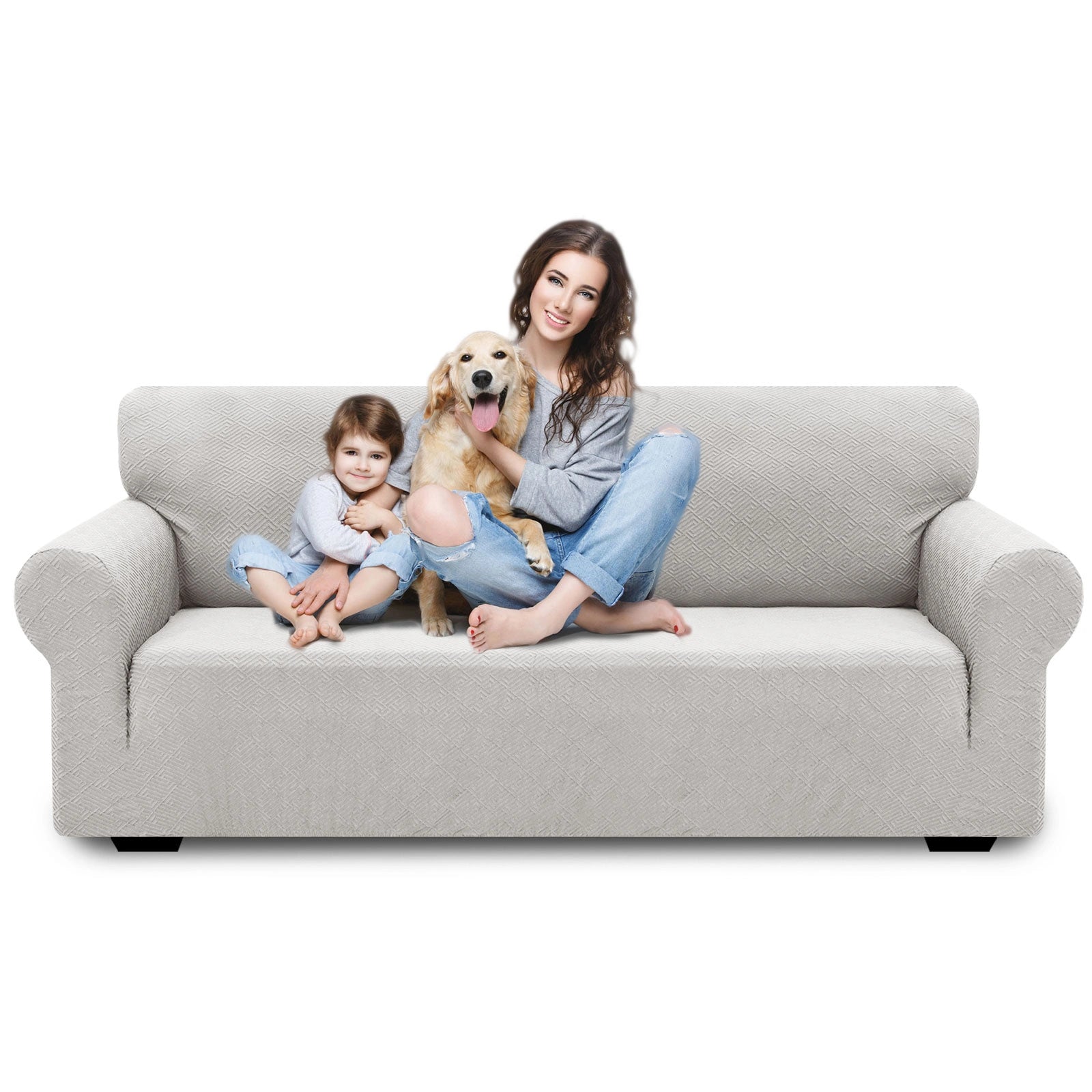 YSTYLE Stretch 3 Seater Sofa Cover with Armrests Geometric Jacquard Pattern-YSTYLE