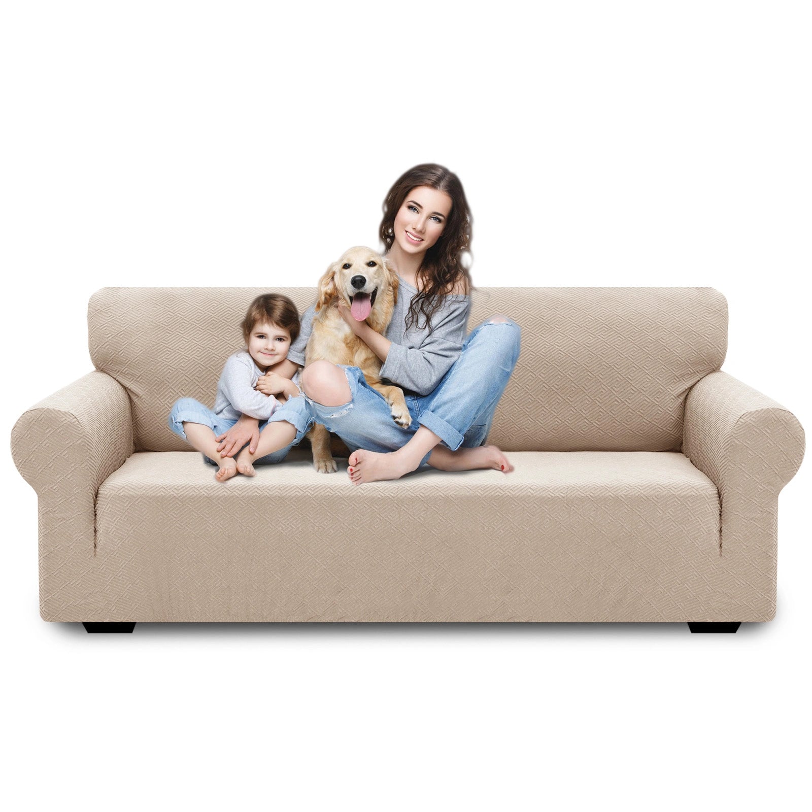 YSTYLE 3 Seater Sofa Cover – Stretch Fit, Pet Scratch Resistant, Geometric Jacquard, Anti-Slip, Washable-Back Shape