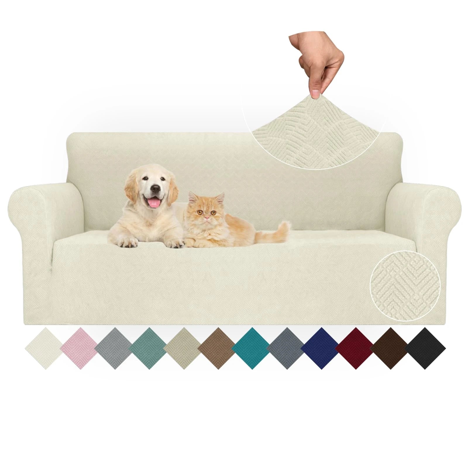 YSTYLE Stretch 3 Seater Sofa Cover with Armrests Anti-Slip Washable-YSTYLE