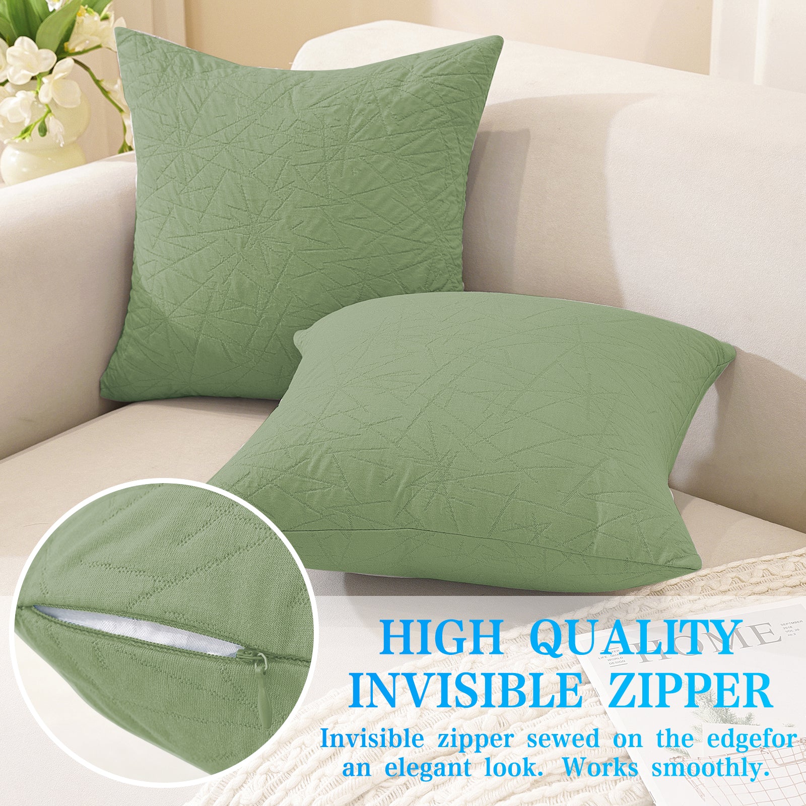 Ystyle 2 Pieces Sofa Cushion Covers 50 x 50 cm, Cushion Covers with Invisible Zipper, Square Pillowcases, Modern Sofa Pillowcases, for Living Room Bedroom Balcony Outdoor