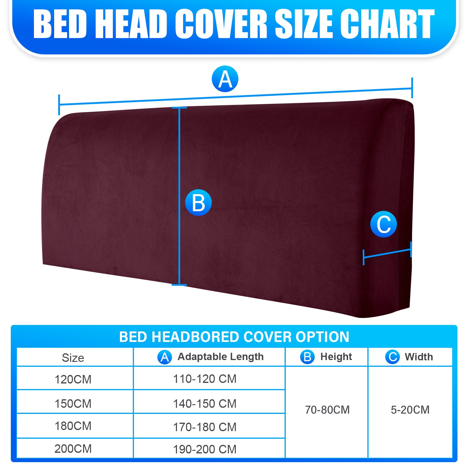 Ystyle 180cm Velvet Headboard Cover, Elastic Slipcover for Bed Headboard, Solid Color Washable Headboard Protector for Single/Double Beds