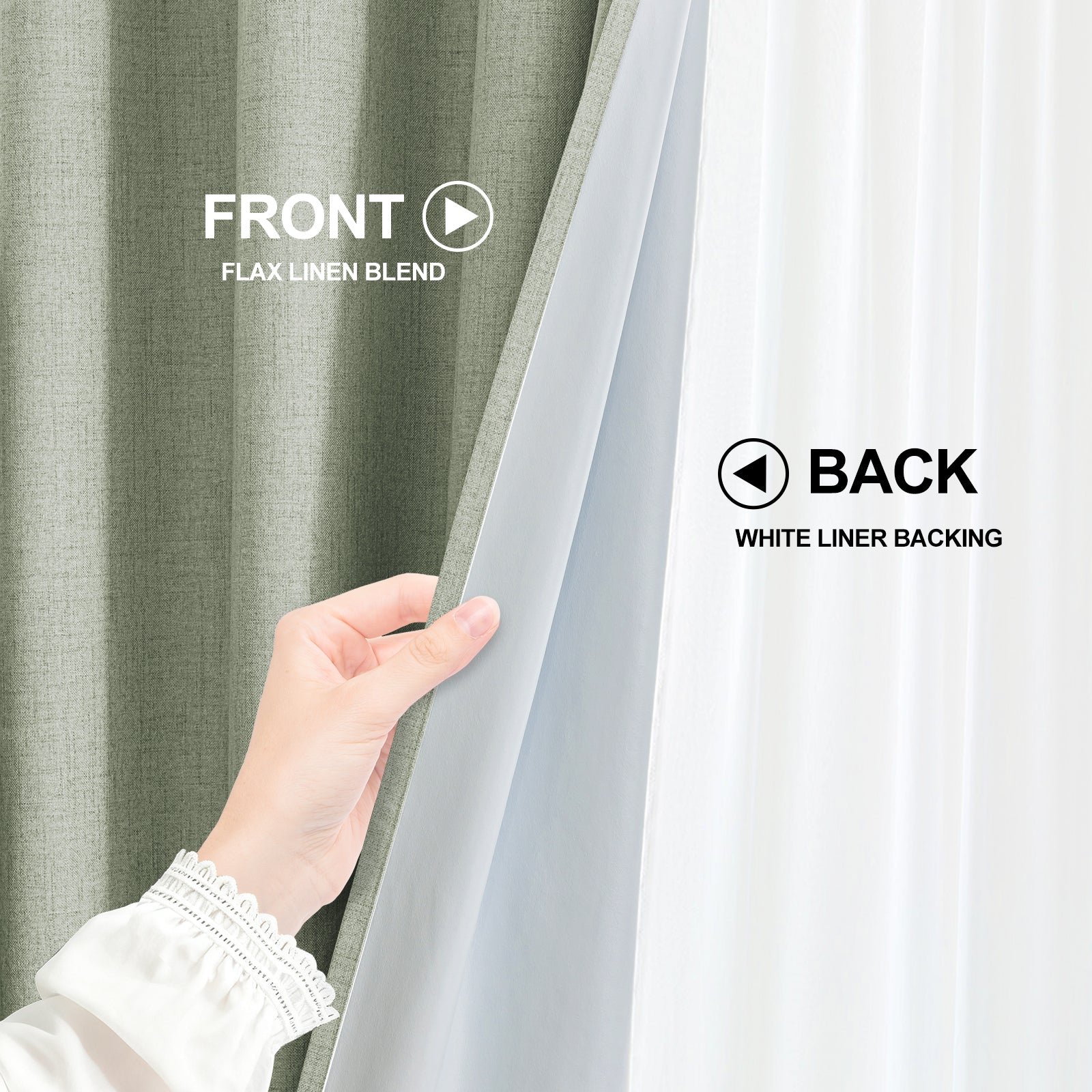 2 Pieces 100% Blackout Linen Curtains 140x175 cm Thermal