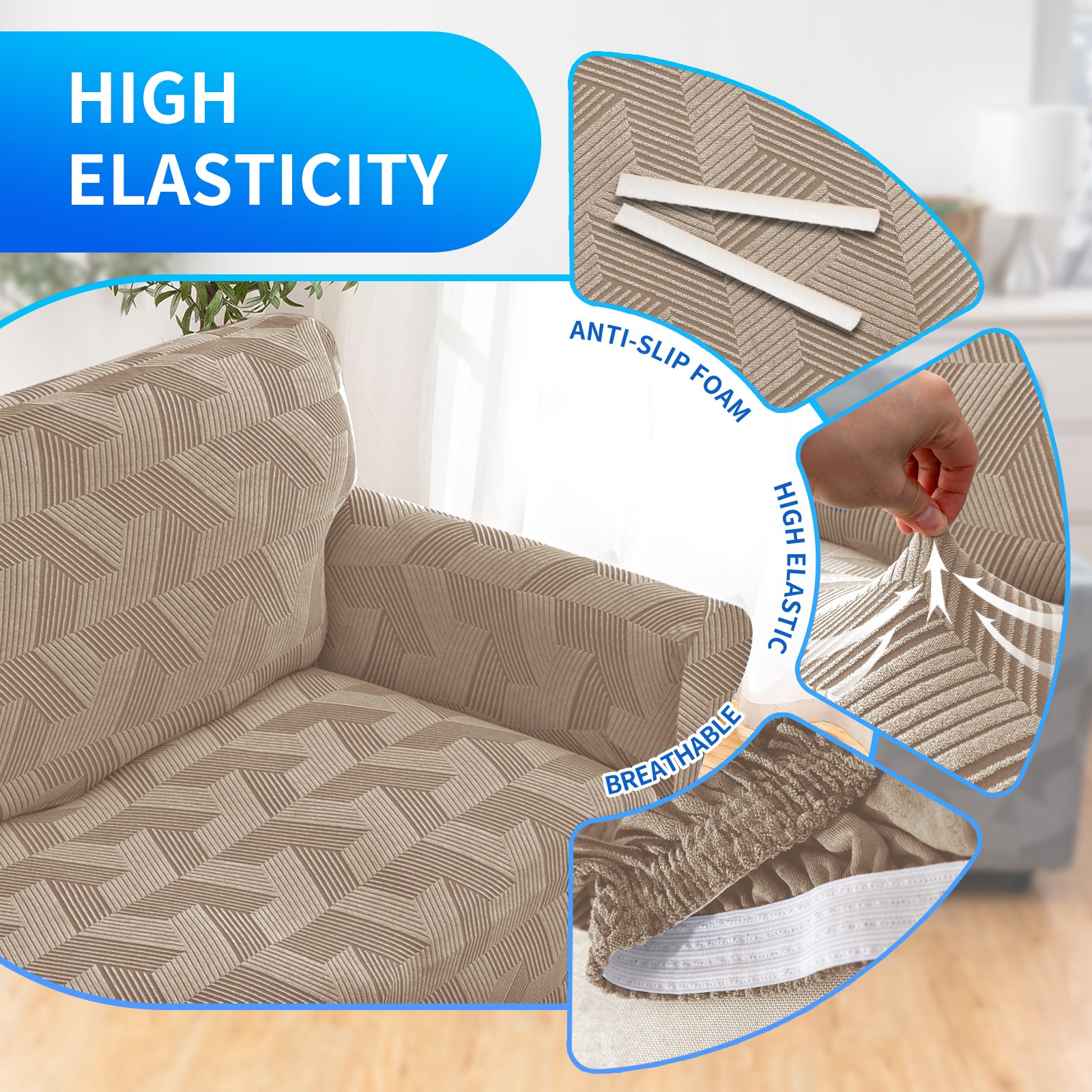 Ystyle Stretch 4 Seater Sofa Cover Super Elastic and Anti Slip-YSTYLE