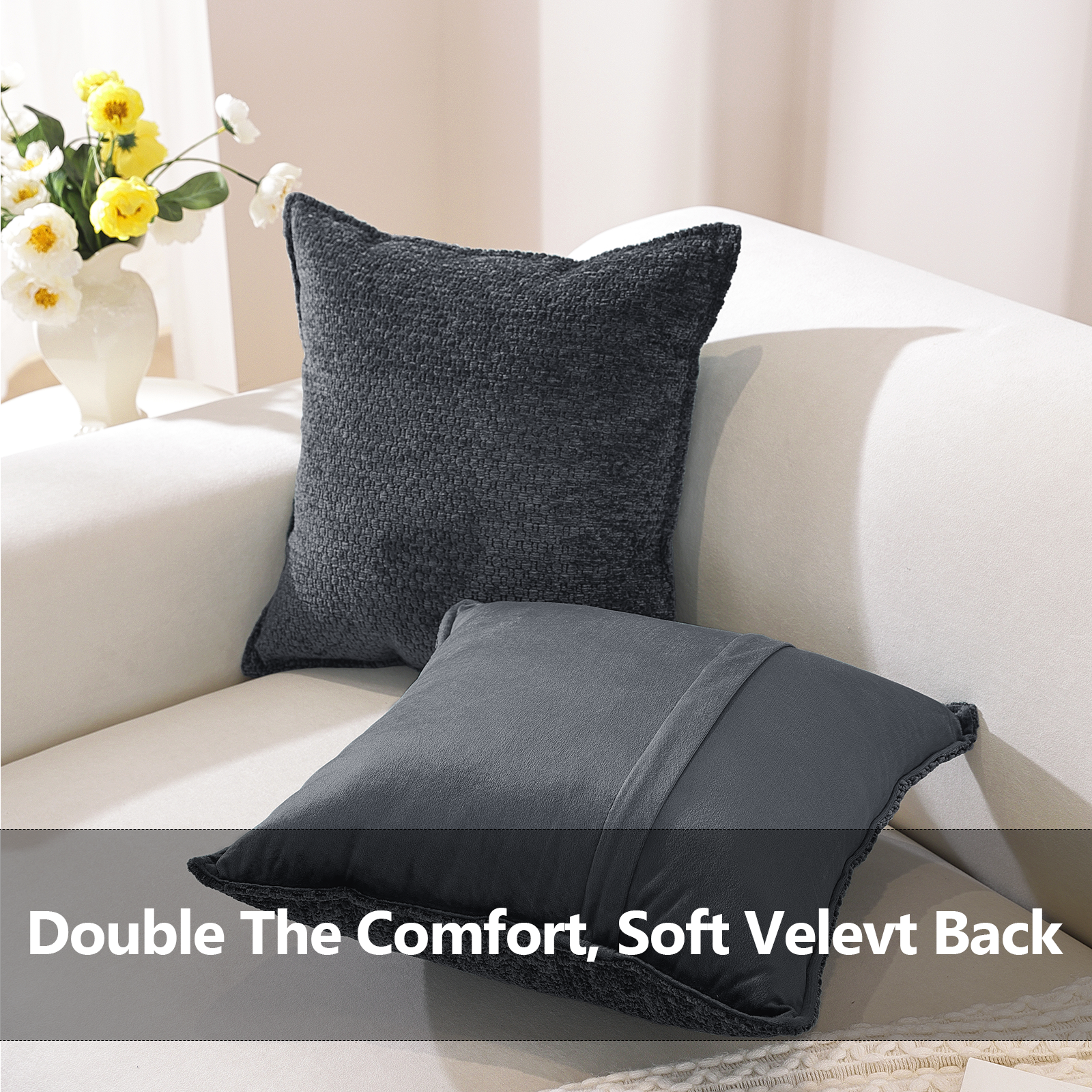 Ystyle Chenille Sofa Cushion Covers 40 x 40 cm, 2 Pieces, Soft Durable Cushion Cover, Cushion Cover with Corazón Shape, Decorative Cushion Covers Living Room