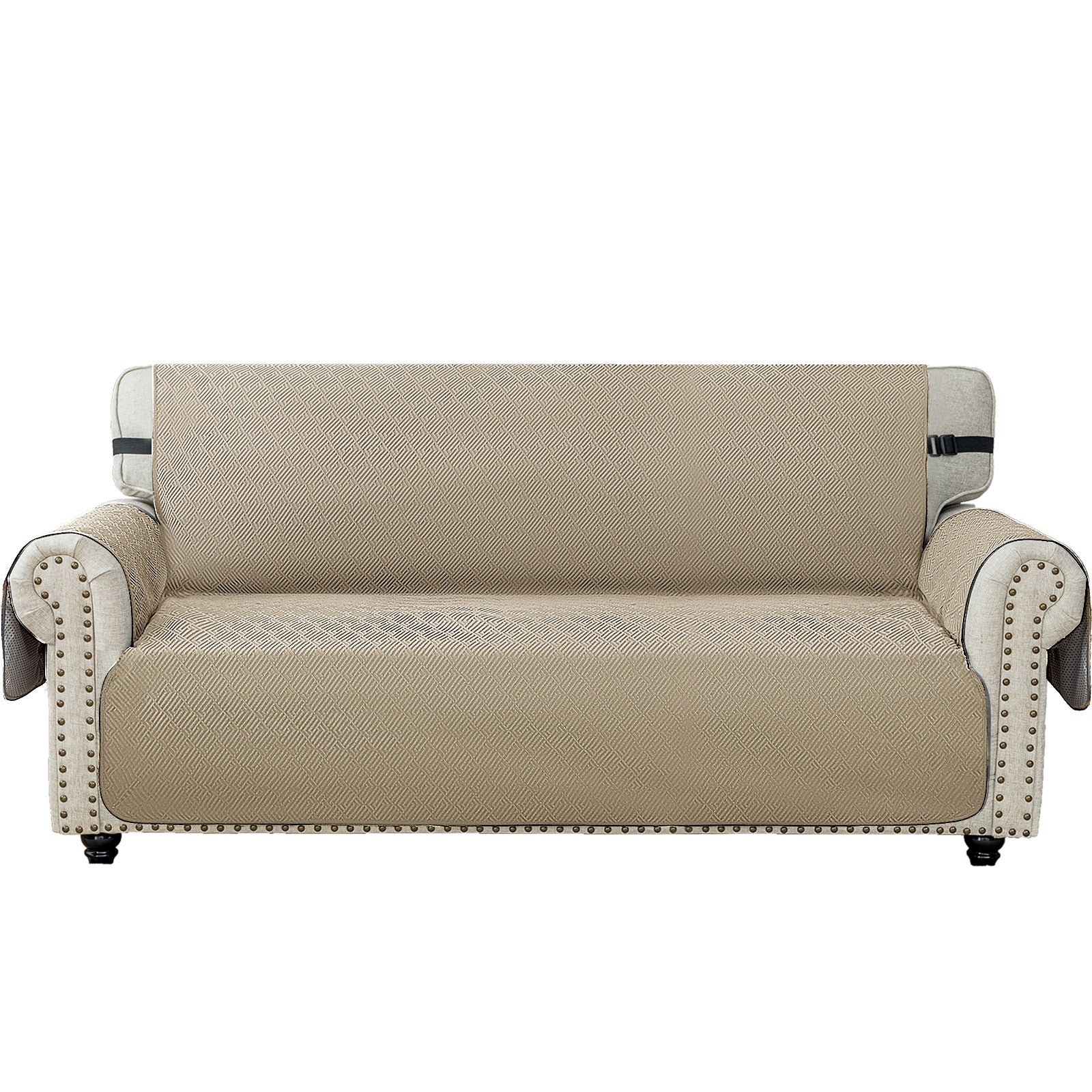 4 Seater Sofa Cover with Armrests in Anti-Scratch Non-Slip Green Fabric