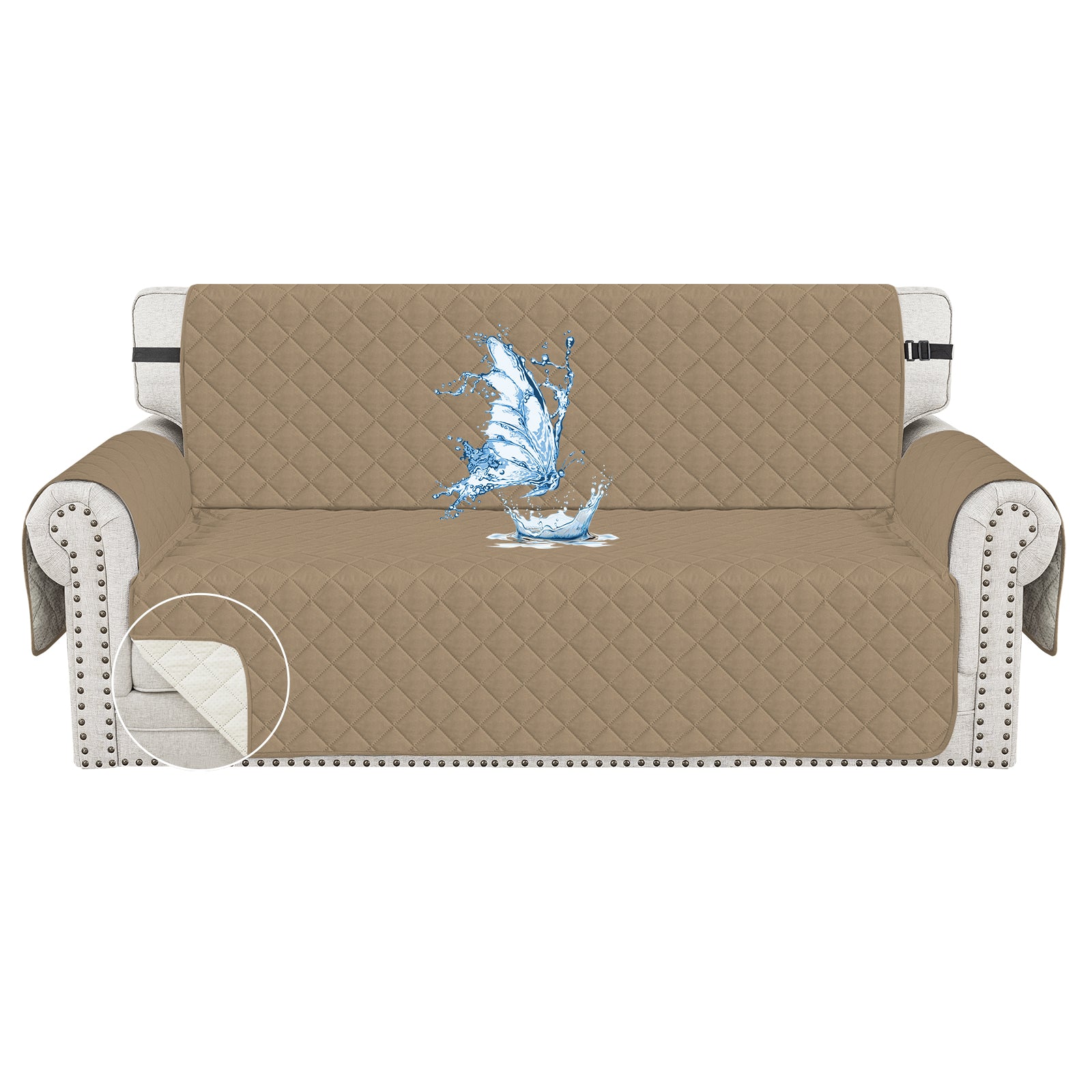 Ystyle Waterproof 3 Seater Sofa Cover with Armrests Side Pockets